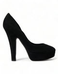 Dolce & Gabbana Black Suede Leather Platform Pumps Shoes
