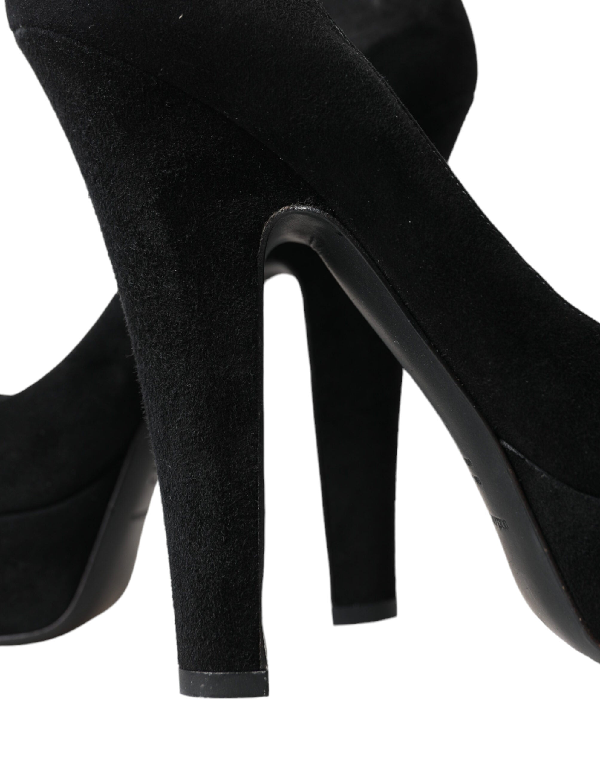 Dolce & Gabbana Black Suede Leather Platform Pumps Shoes