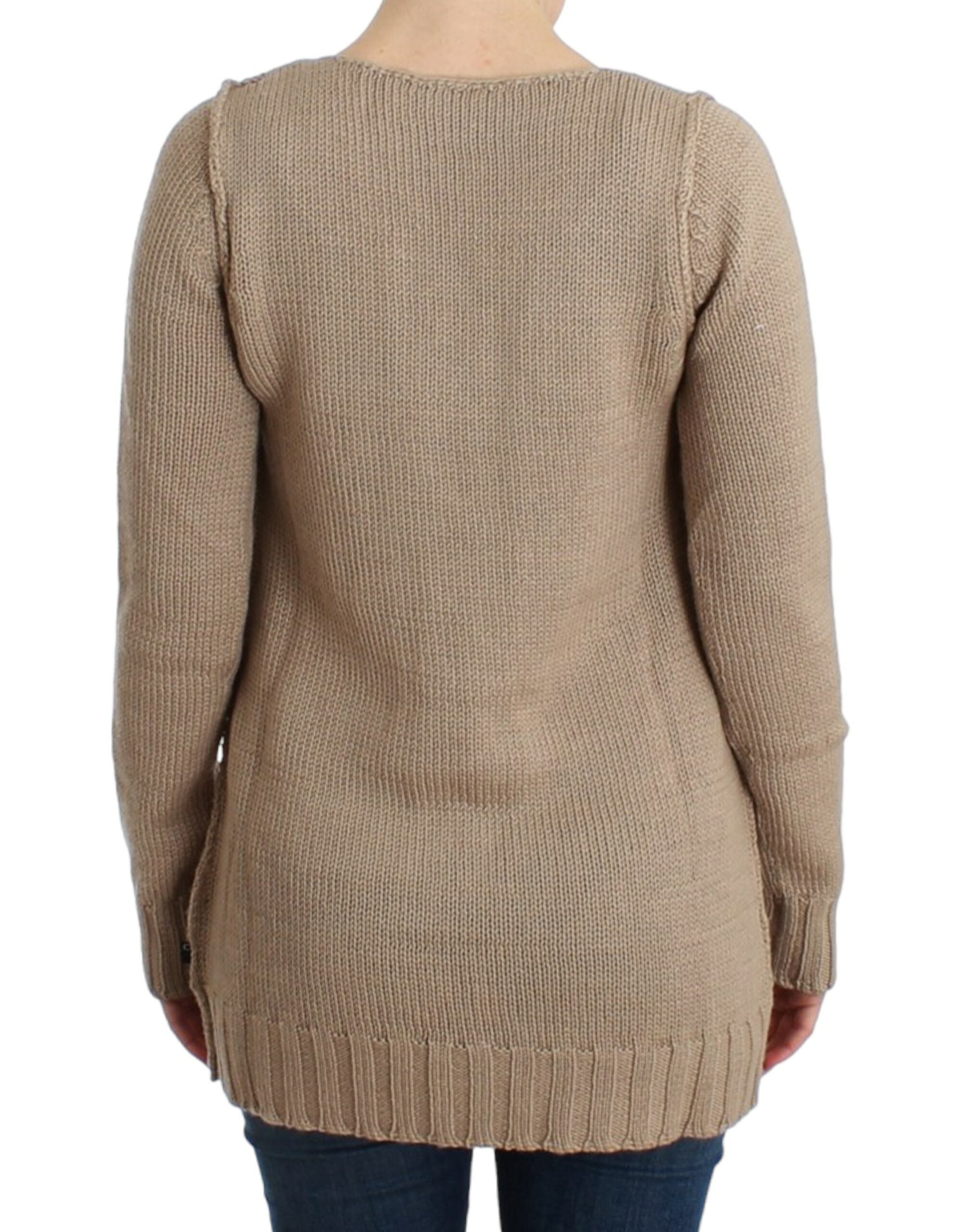 Cavalli Beigefarbener Pullover aus gestrickter Wolle