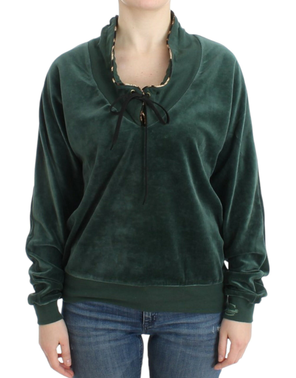 Cavalli Grüner Baumwollpullover aus Samt