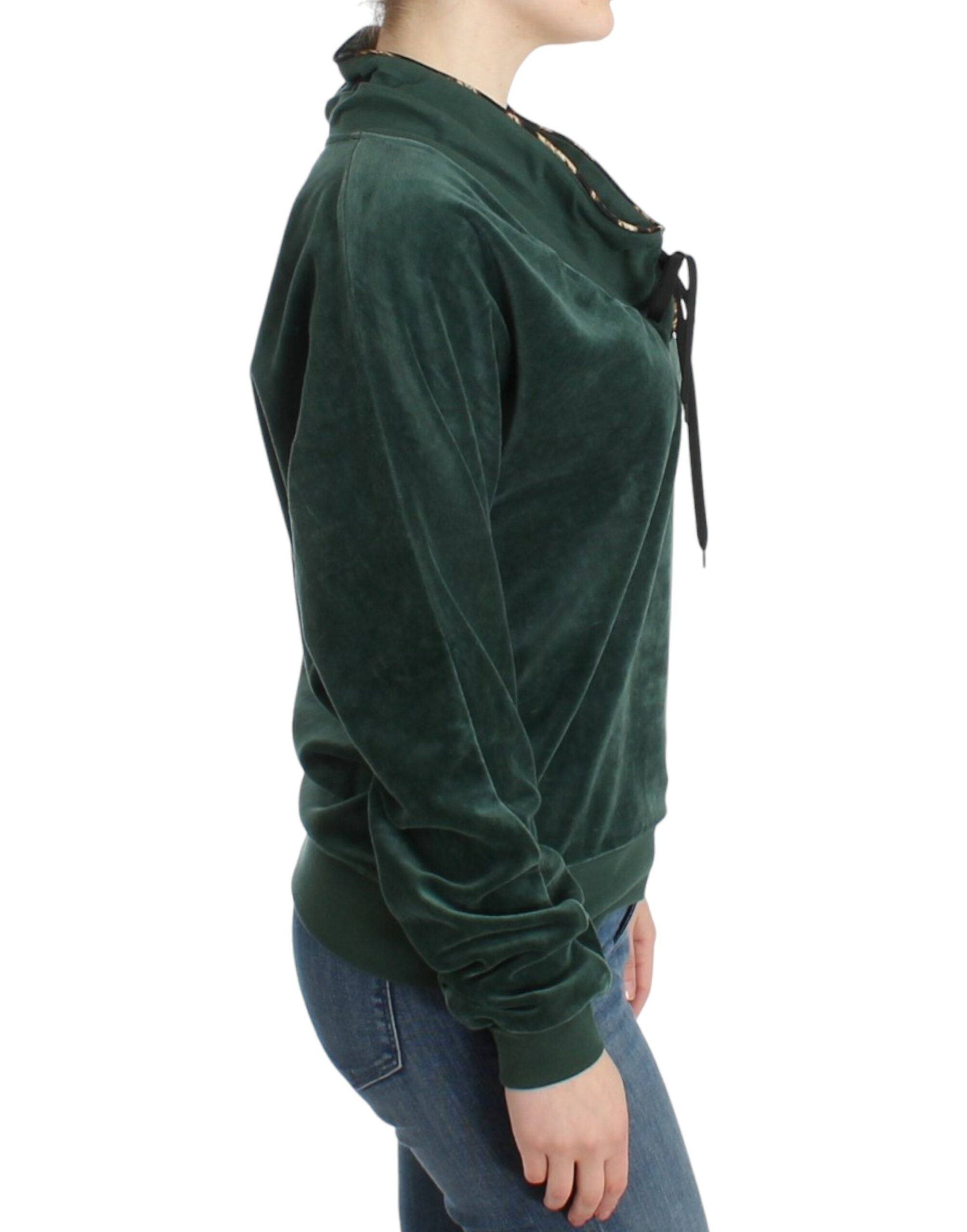 Cavalli Grüner Baumwollpullover aus Samt