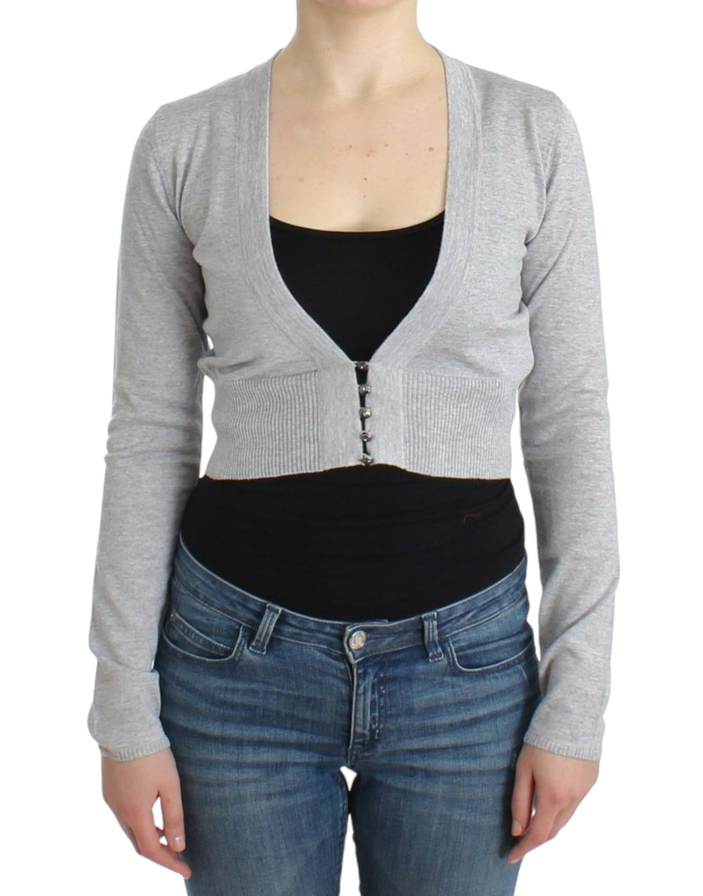 Cavalli Graue Strickjacke aus Wolle in Kurzform