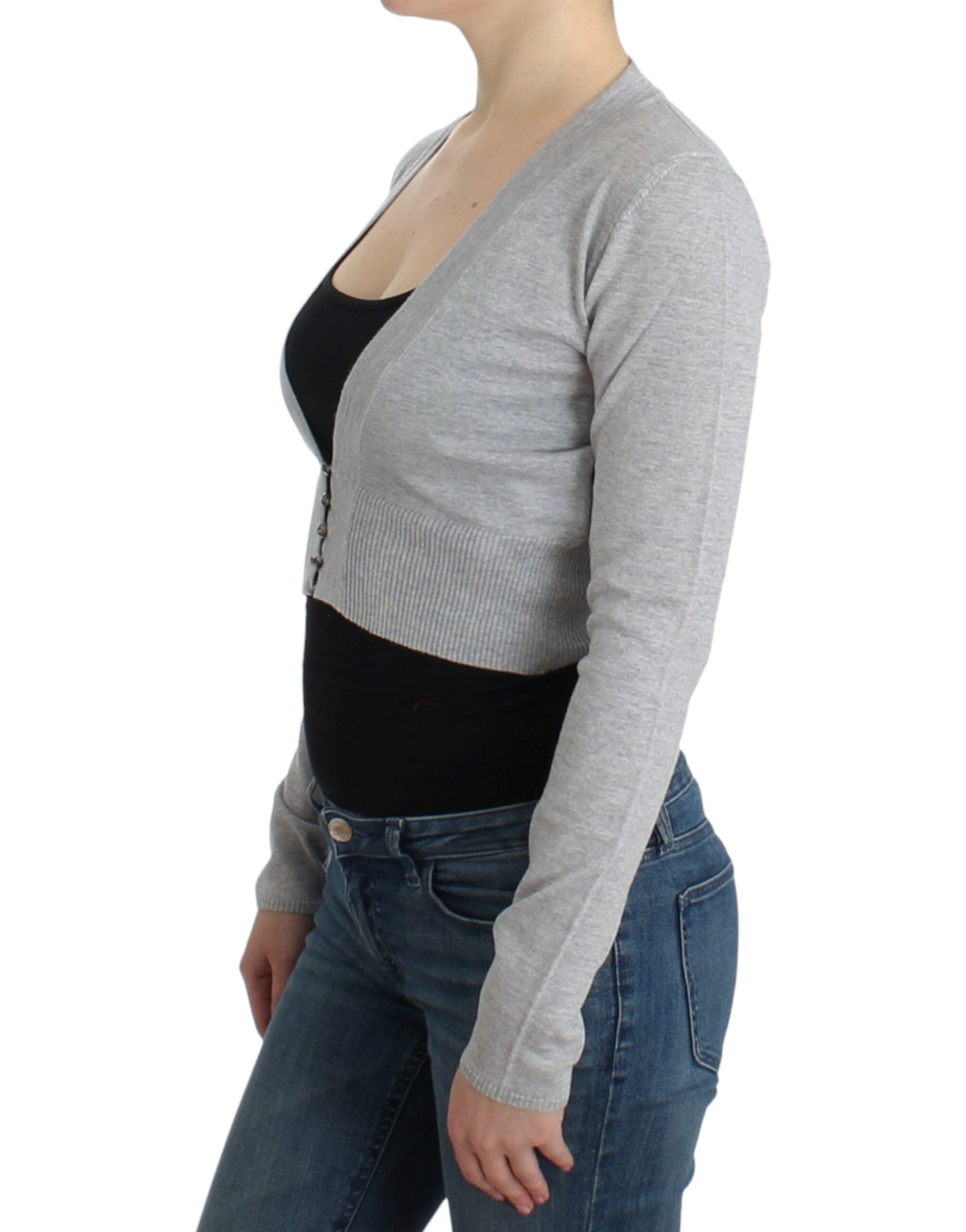 Cavalli Graue Strickjacke aus Wolle in Kurzform