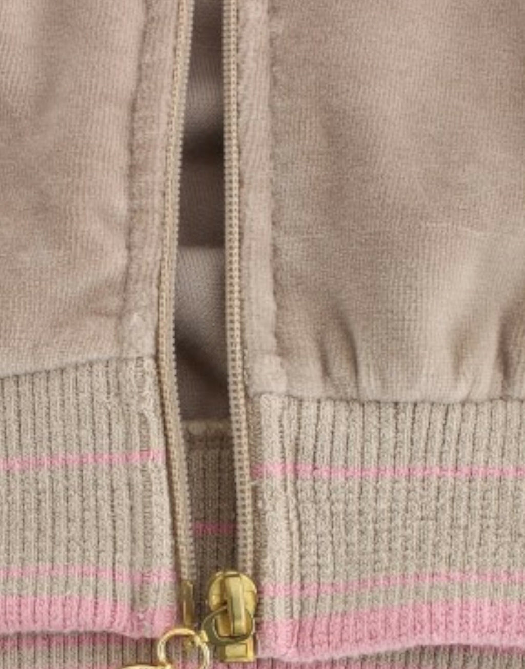 Cavalli Beigefarbener Samtpullover mit Reißverschluss