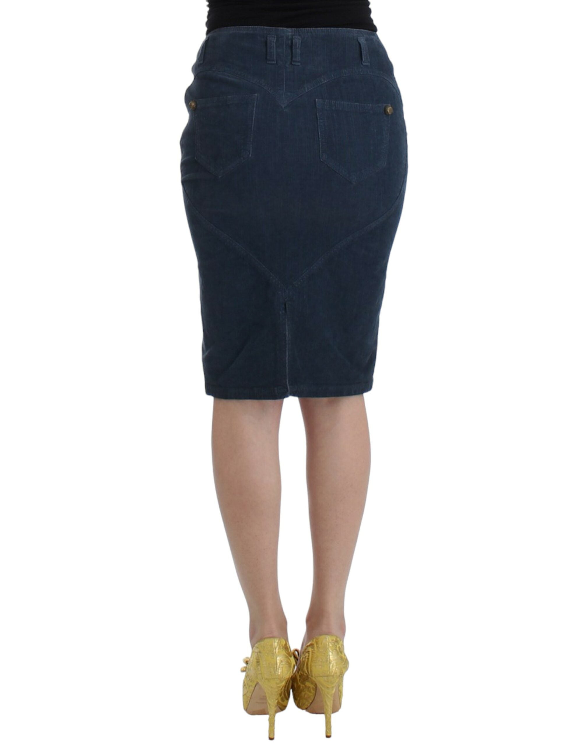 Cavalli Blue Corduroy Pencil Skirt