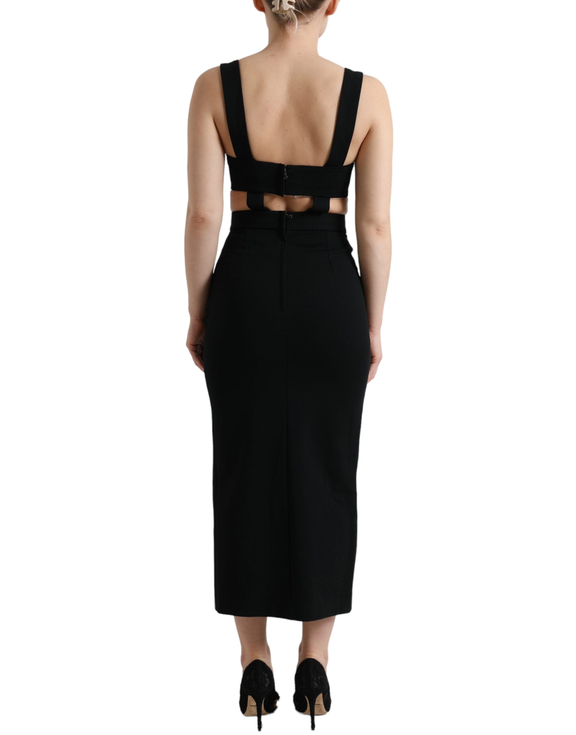 Dolce & Gabbana Schwarzes ausgeschnittenes ärmelloses Bodycon Midikleid