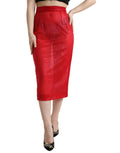 Dolce & Gabbana Red Sheer High Waist Pencil Midi Skirt