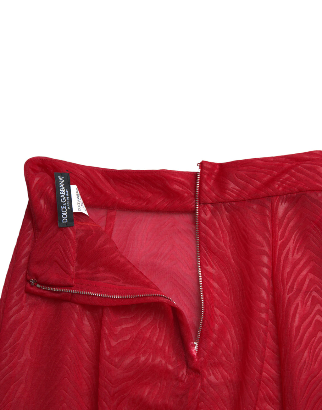Dolce & Gabbana Red Sheer High Waist Pencil Midi Skirt