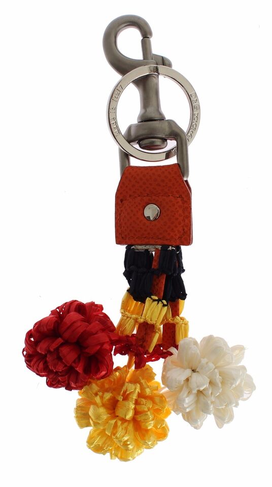 Dolce & Gabbana Red White Raffia Leather Clasp Finder Keychain Key Ring