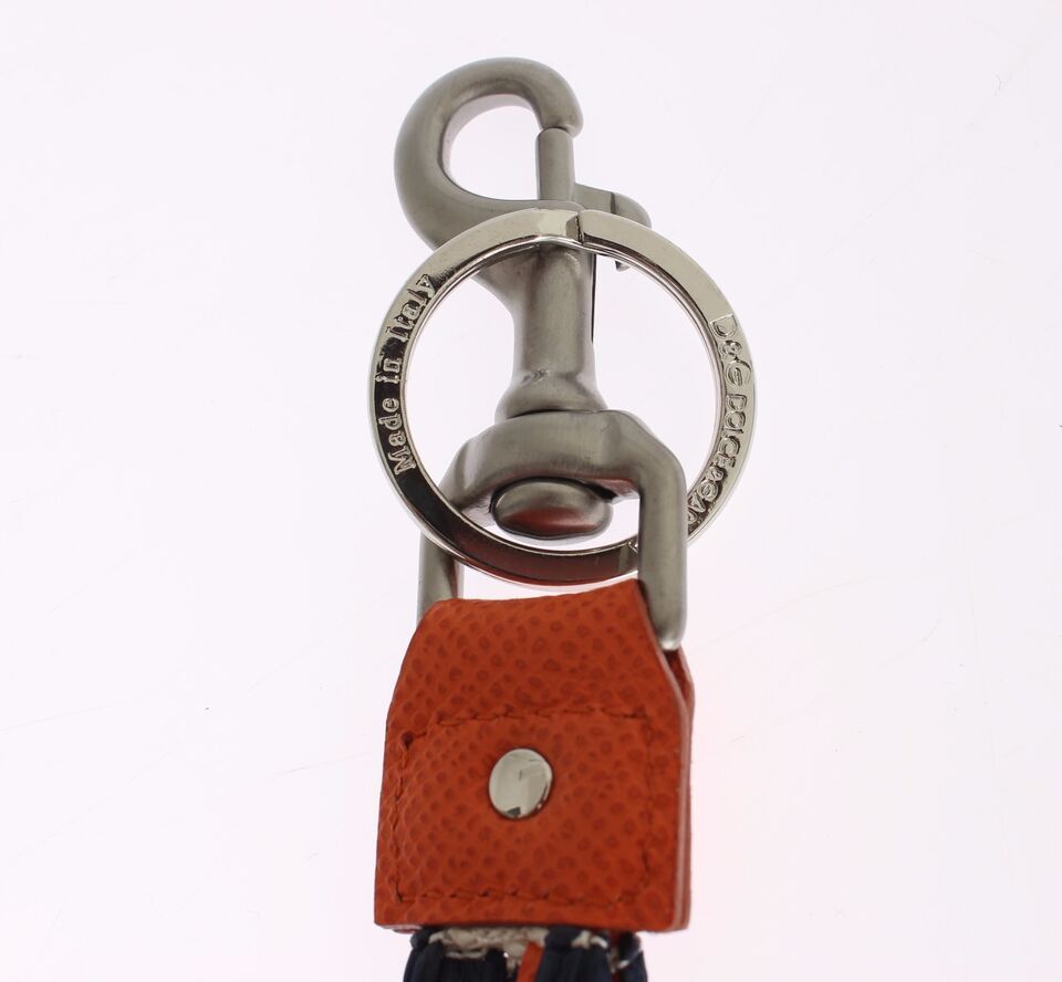 Dolce & Gabbana Red White Raffia Leather Clasp Finder Keychain Key Ring
