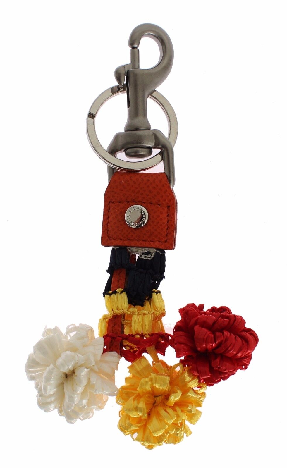 Dolce & Gabbana Red White Raffia Leather Clasp Finder Keychain Key Ring