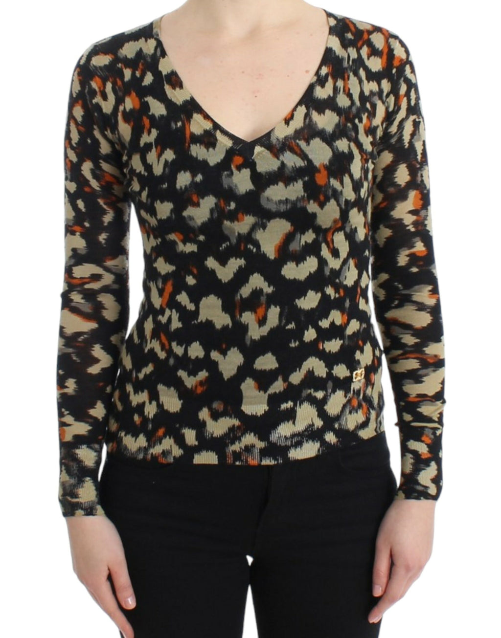 Cavalli Multicolor V-Neck Wool Sweater