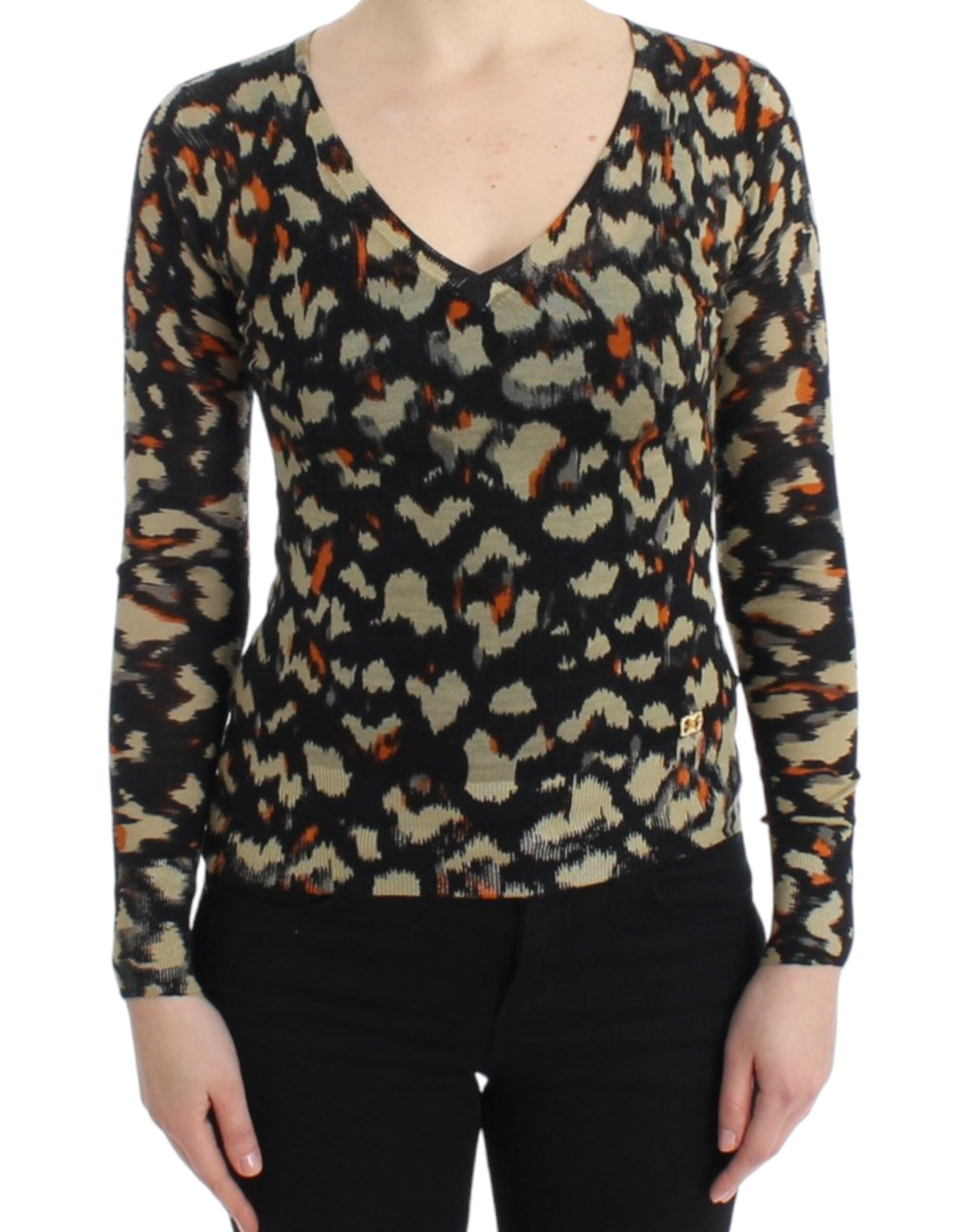 Cavalli Multicolor V-Neck Wool Sweater