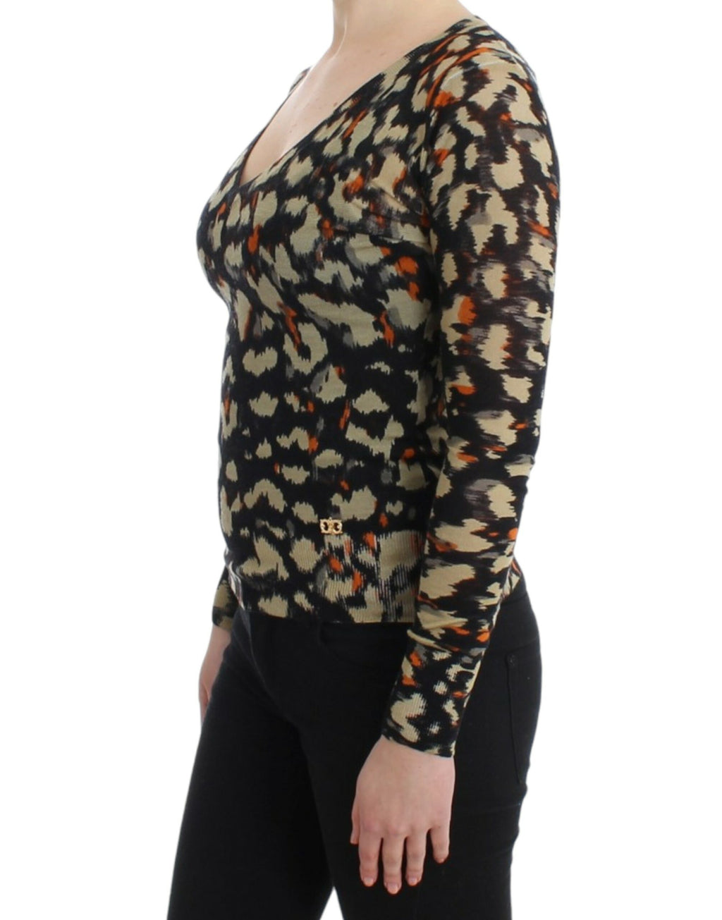 Cavalli Multicolor V-Neck Wool Sweater