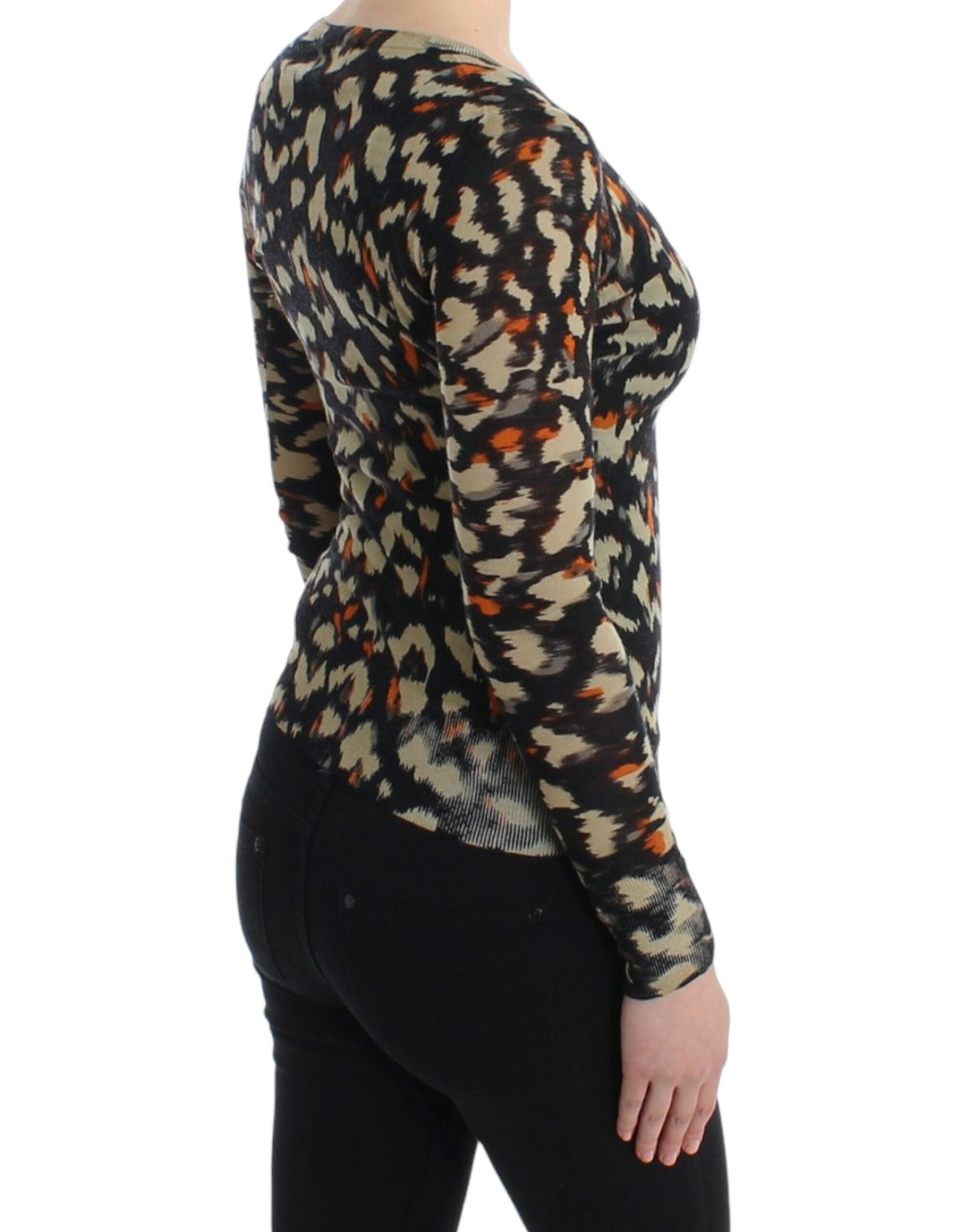 Cavalli Multicolor V-Neck Wool Sweater