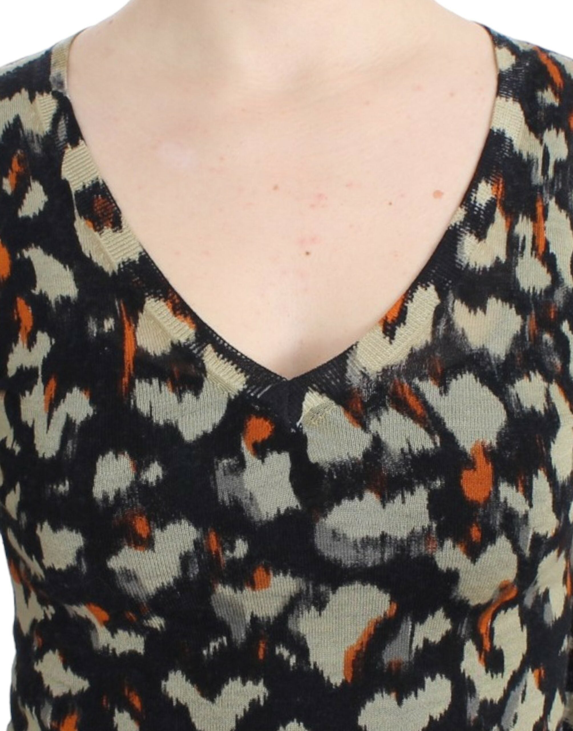 Cavalli Multicolor V-Neck Wool Sweater