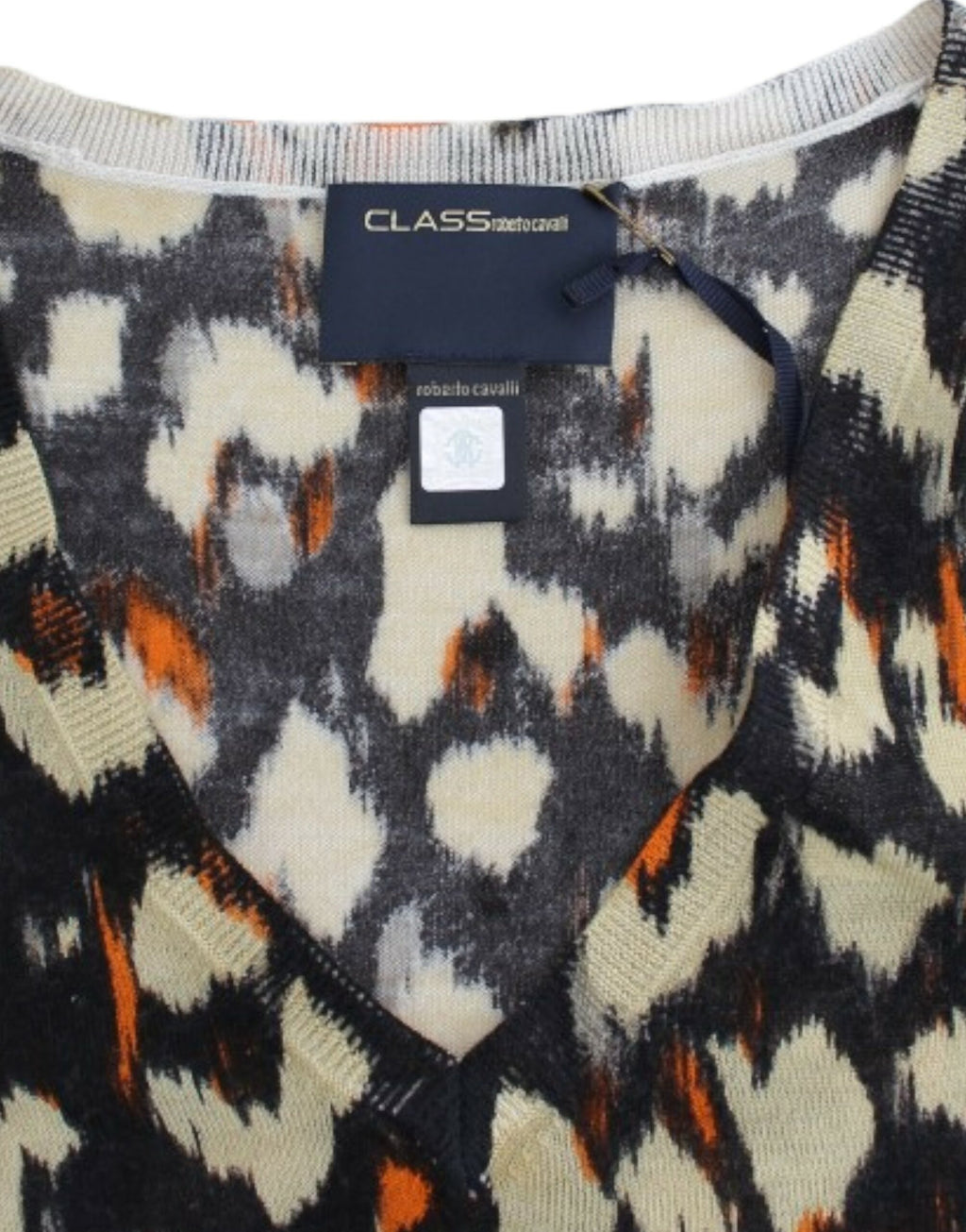 Cavalli Multicolor V-Neck Wool Sweater
