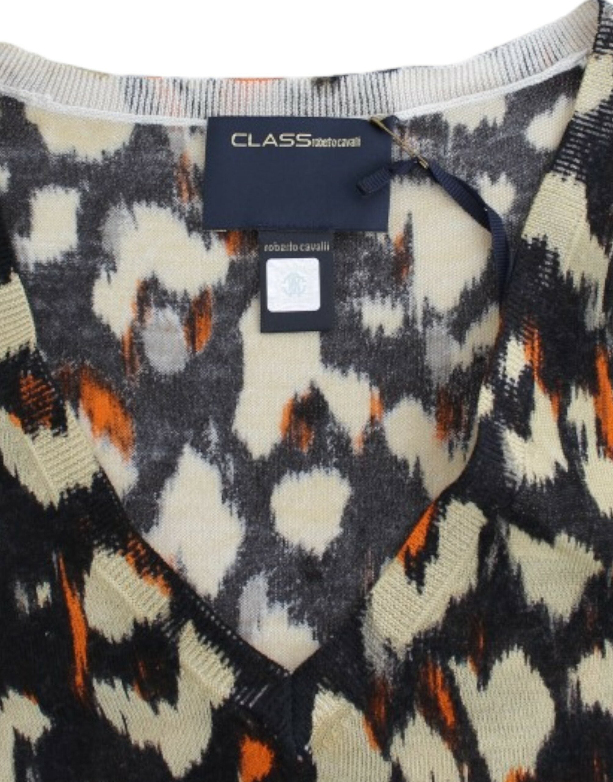 Cavalli Multicolor V-Neck Wool Sweater