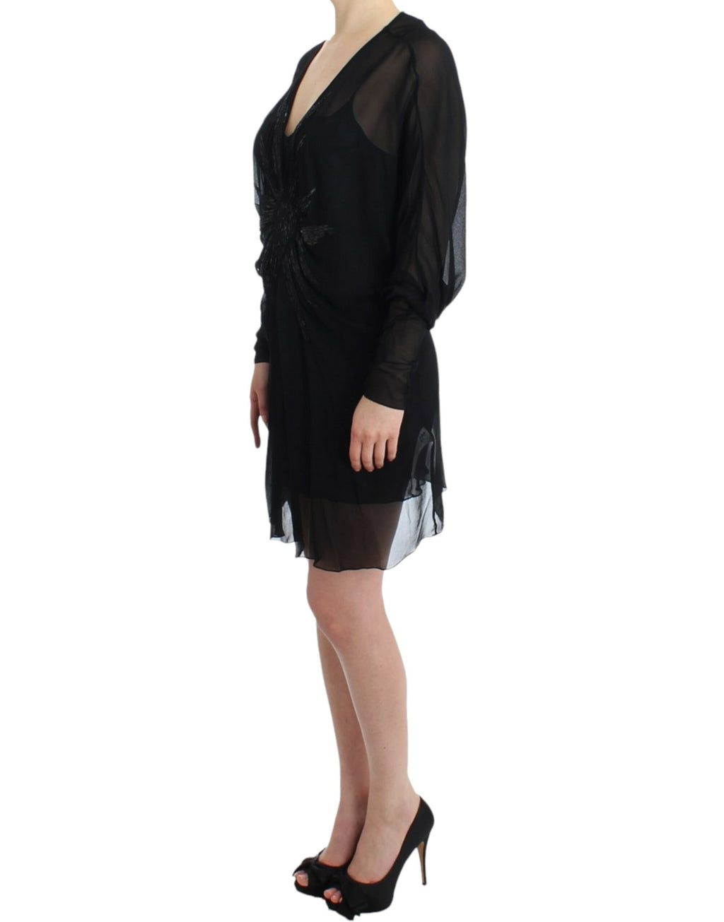 Cavalli Black Long-Sleeved Silk Dress