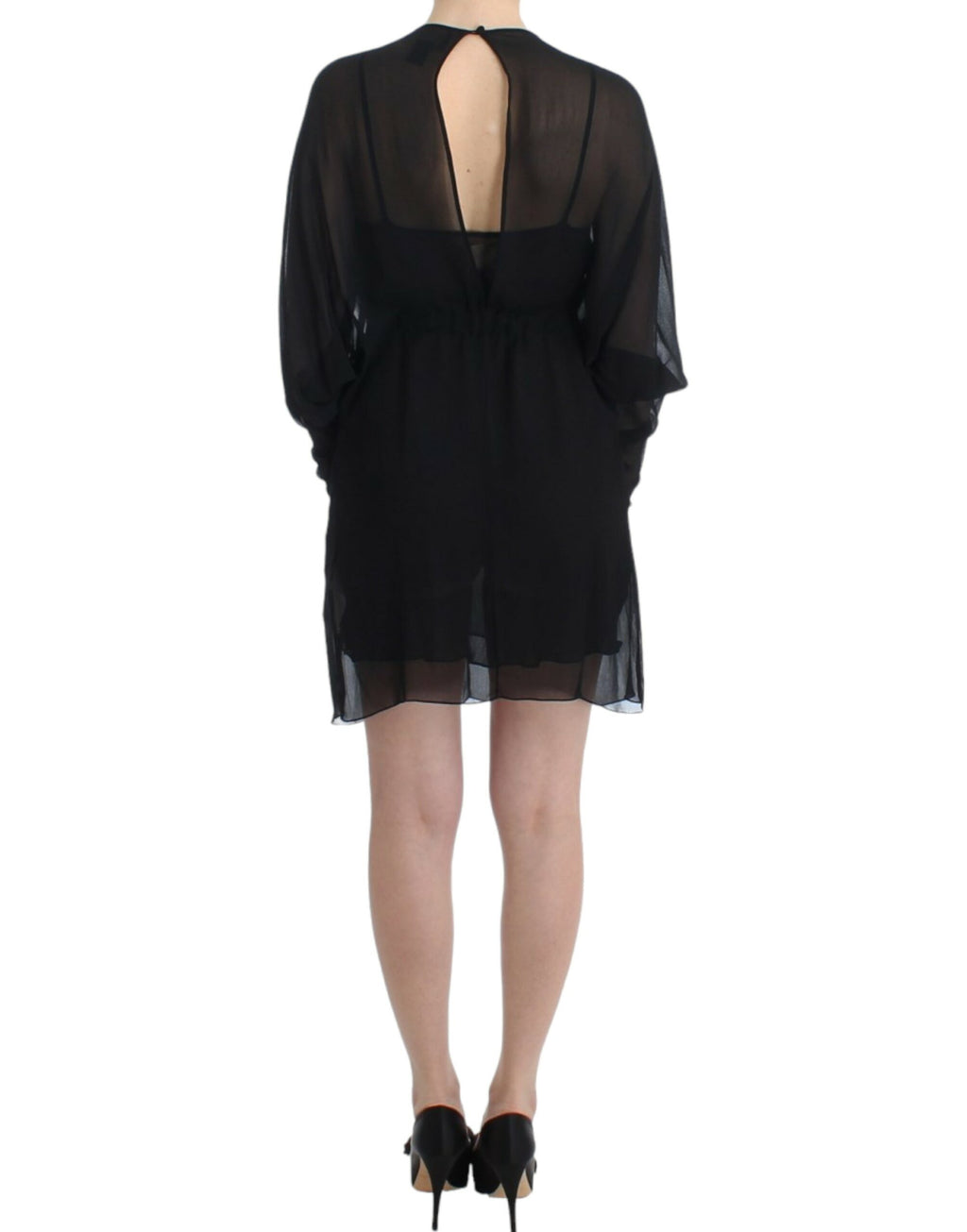 Cavalli Black Long-Sleeved Silk Dress