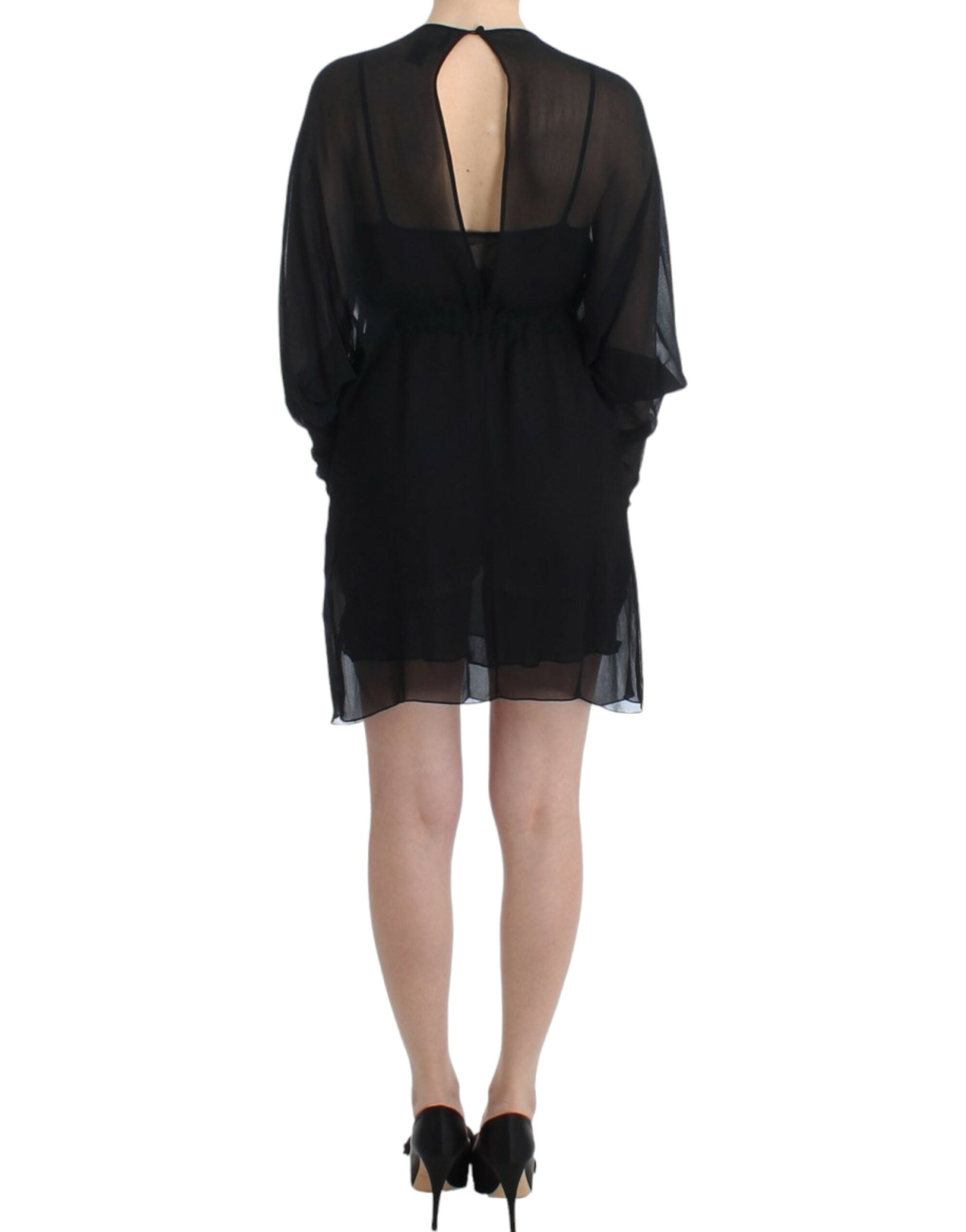 Cavalli Black Long-Sleeved Silk Dress