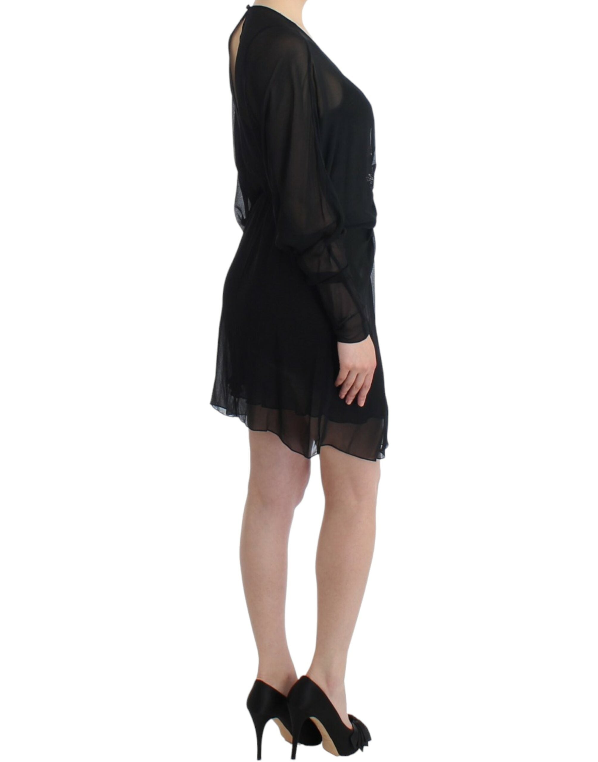 Cavalli Black Long-Sleeved Silk Dress