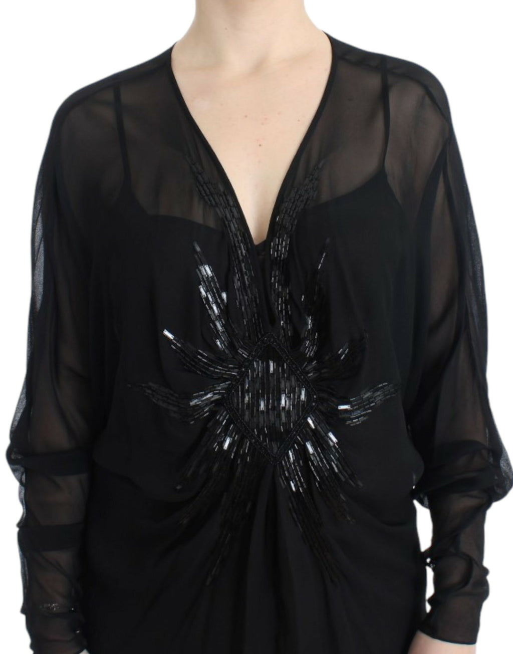 Cavalli Black Long-Sleeved Silk Dress