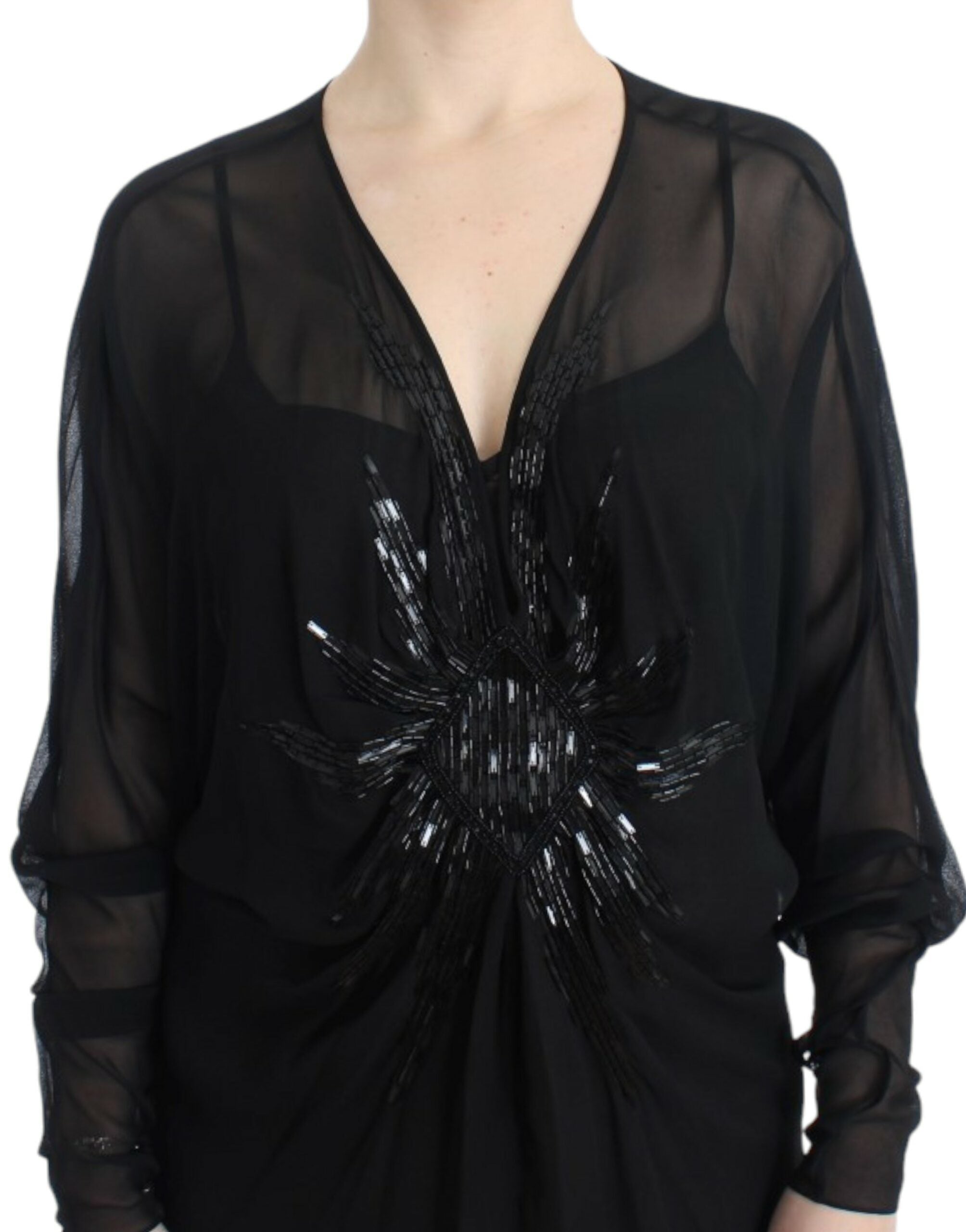 Cavalli Black Long-Sleeved Silk Dress