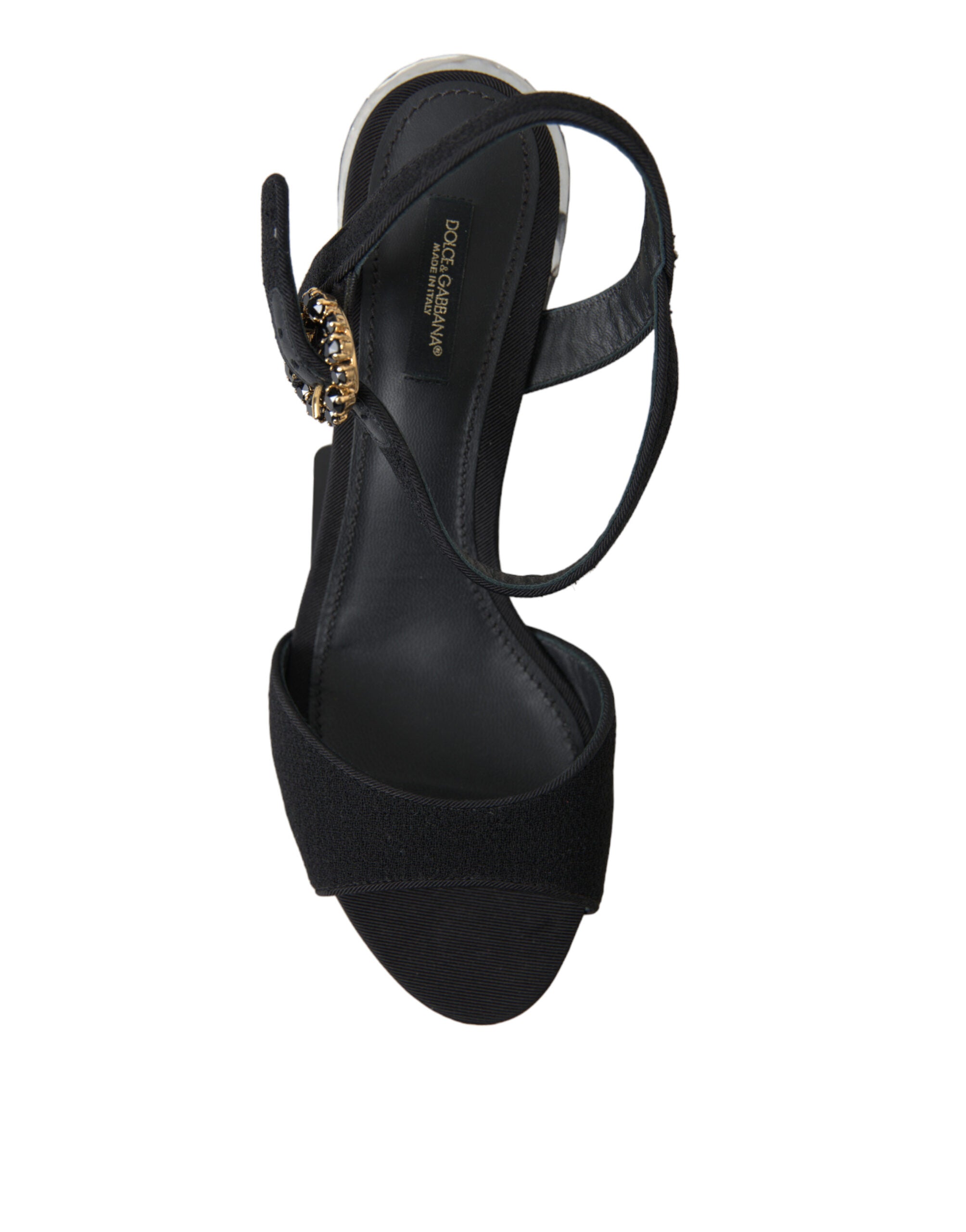Dolce & Gabbana Black Crystal Strappy Sandals Shoes