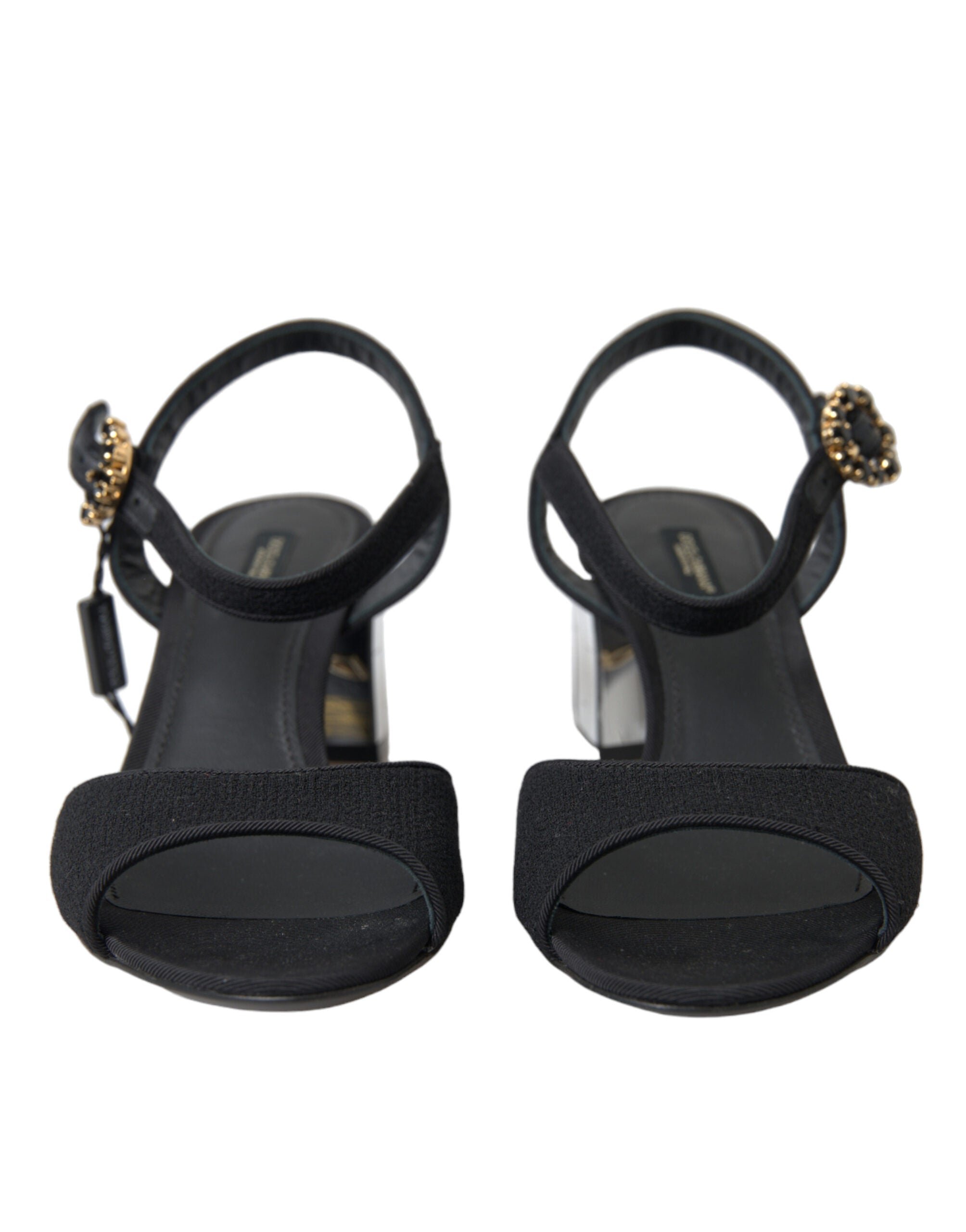Dolce & Gabbana Black Crystal Strappy Sandals Shoes