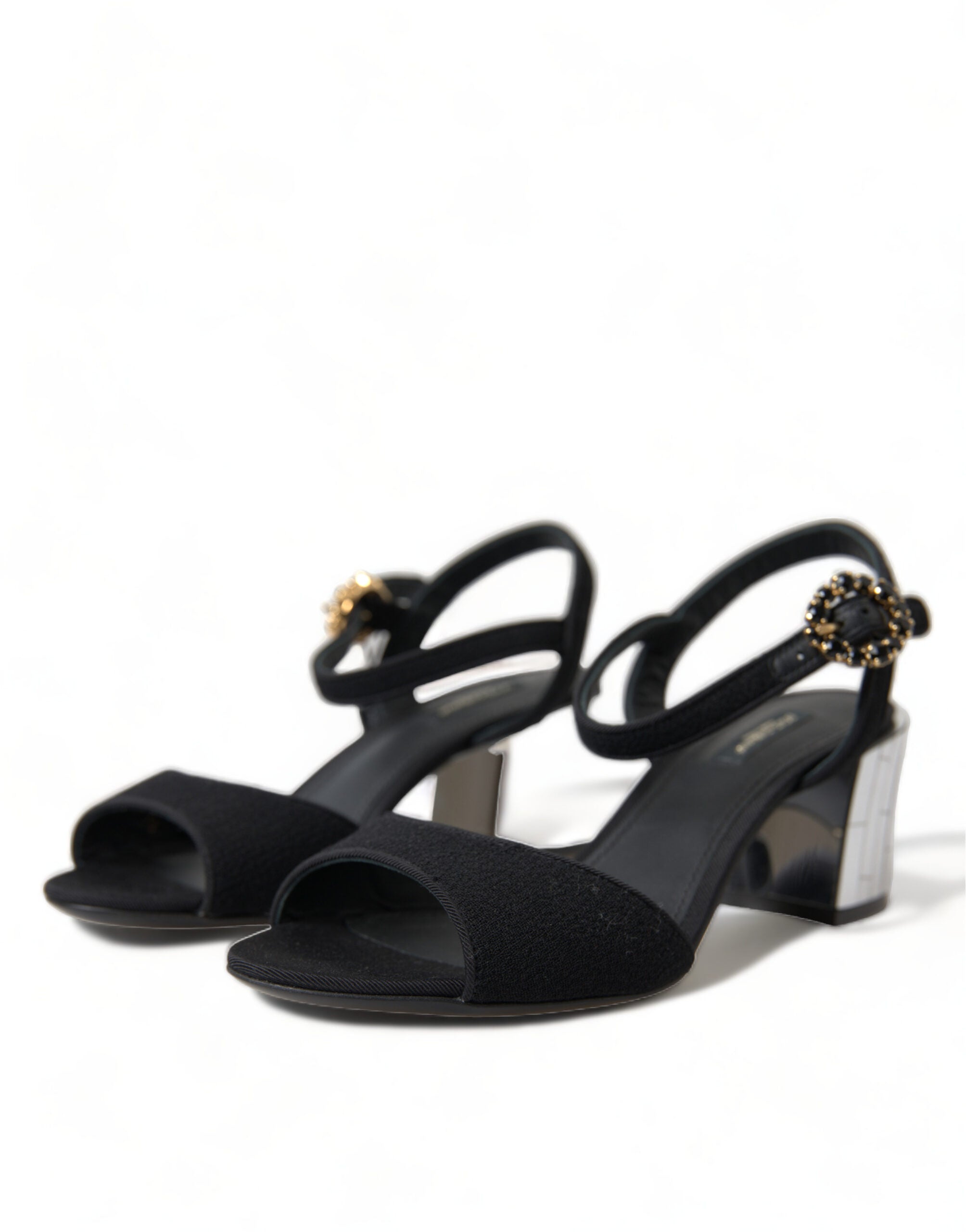 Dolce & Gabbana Black Crystal Strappy Sandals Shoes
