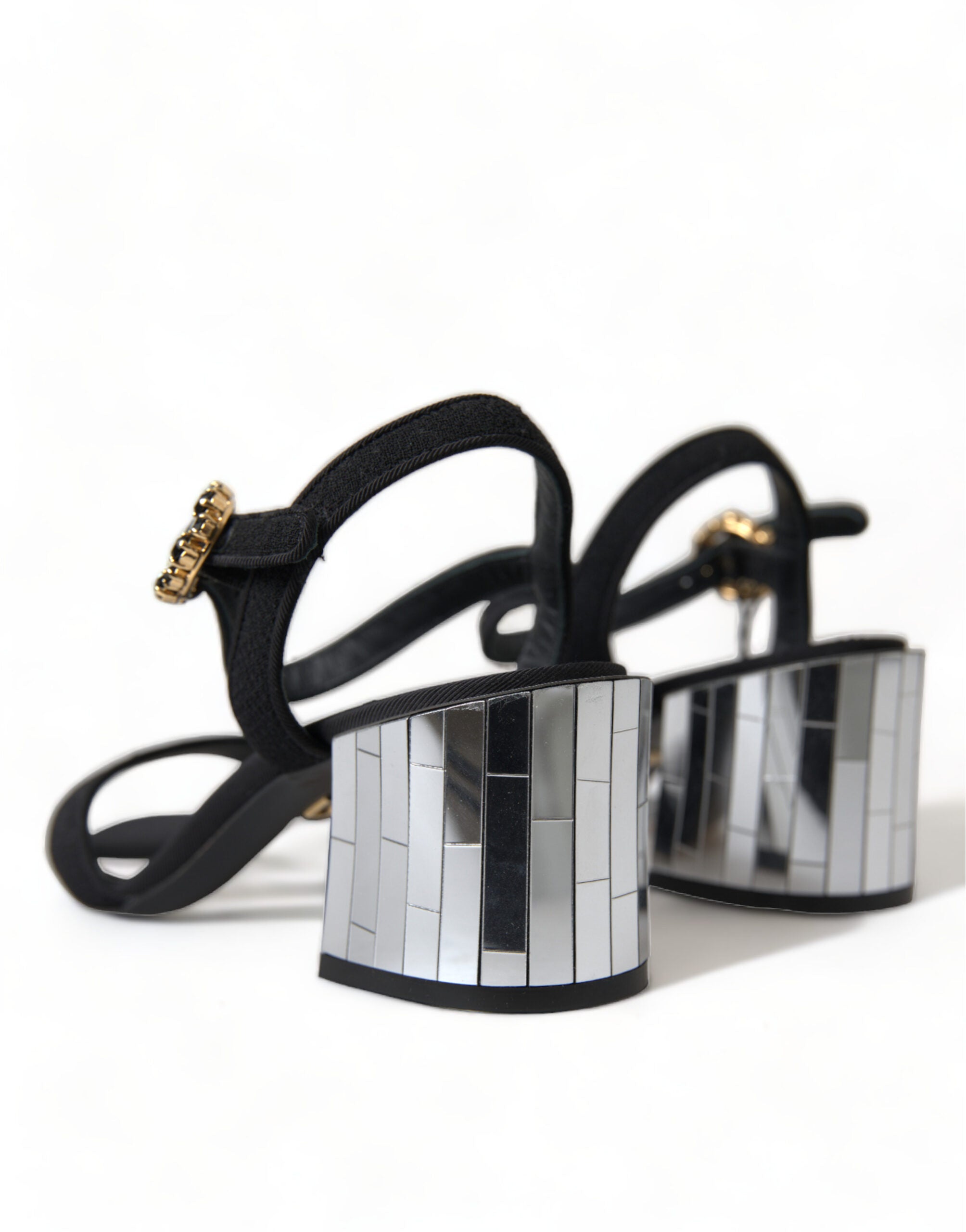 Dolce & Gabbana Black Crystal Strappy Sandals Shoes