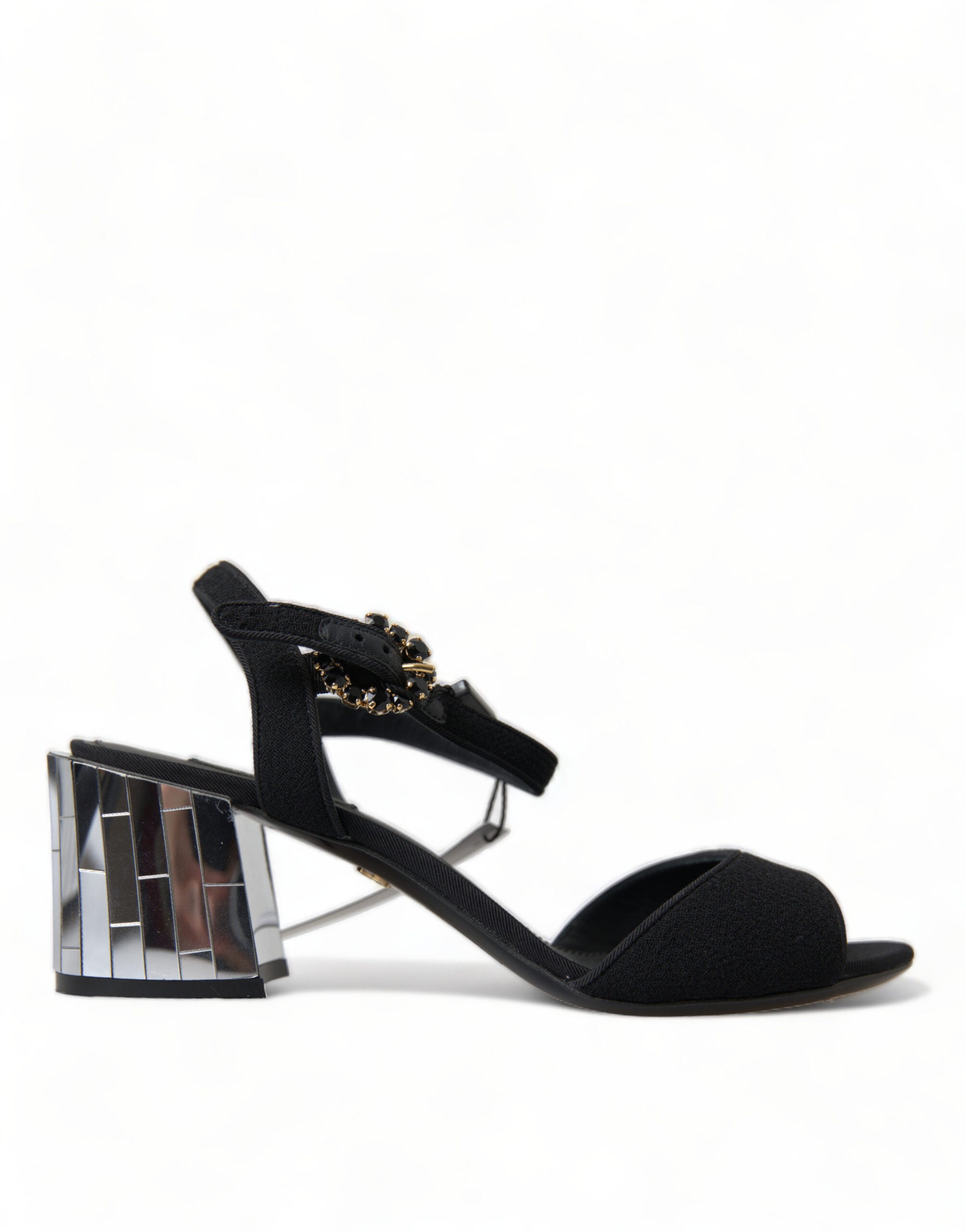 Dolce & Gabbana Black Crystal Strappy Sandals Shoes