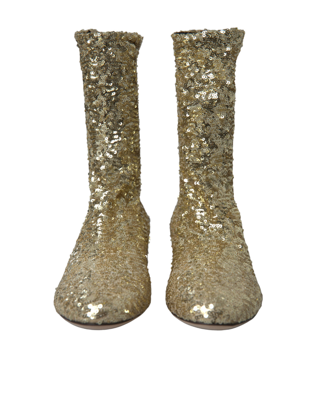 Dolce & Gabbana Gold Sequin Short Boots Stretch Shoes