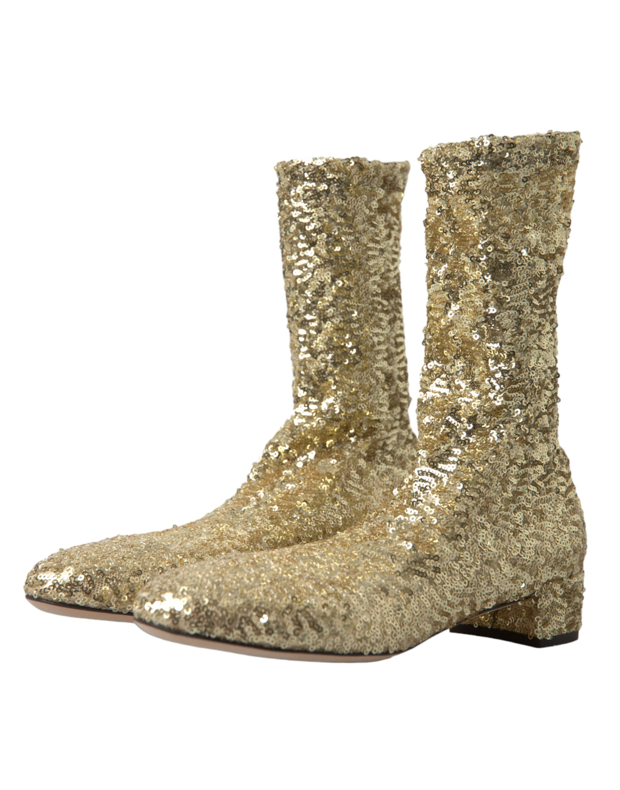 Dolce & Gabbana Gold Sequin Short Boots Stretch Shoes