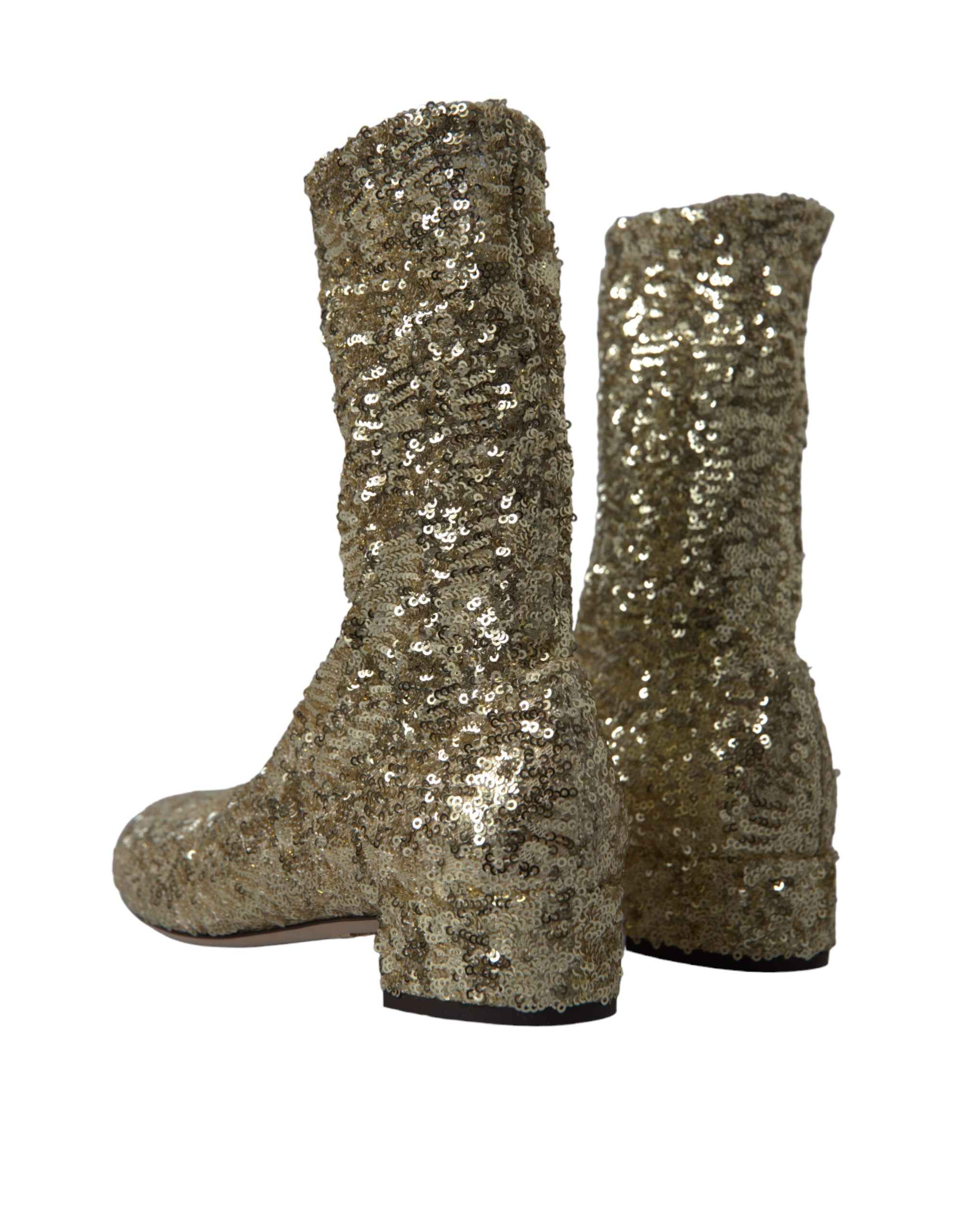 Dolce & Gabbana Gold Sequin Short Boots Stretch Shoes