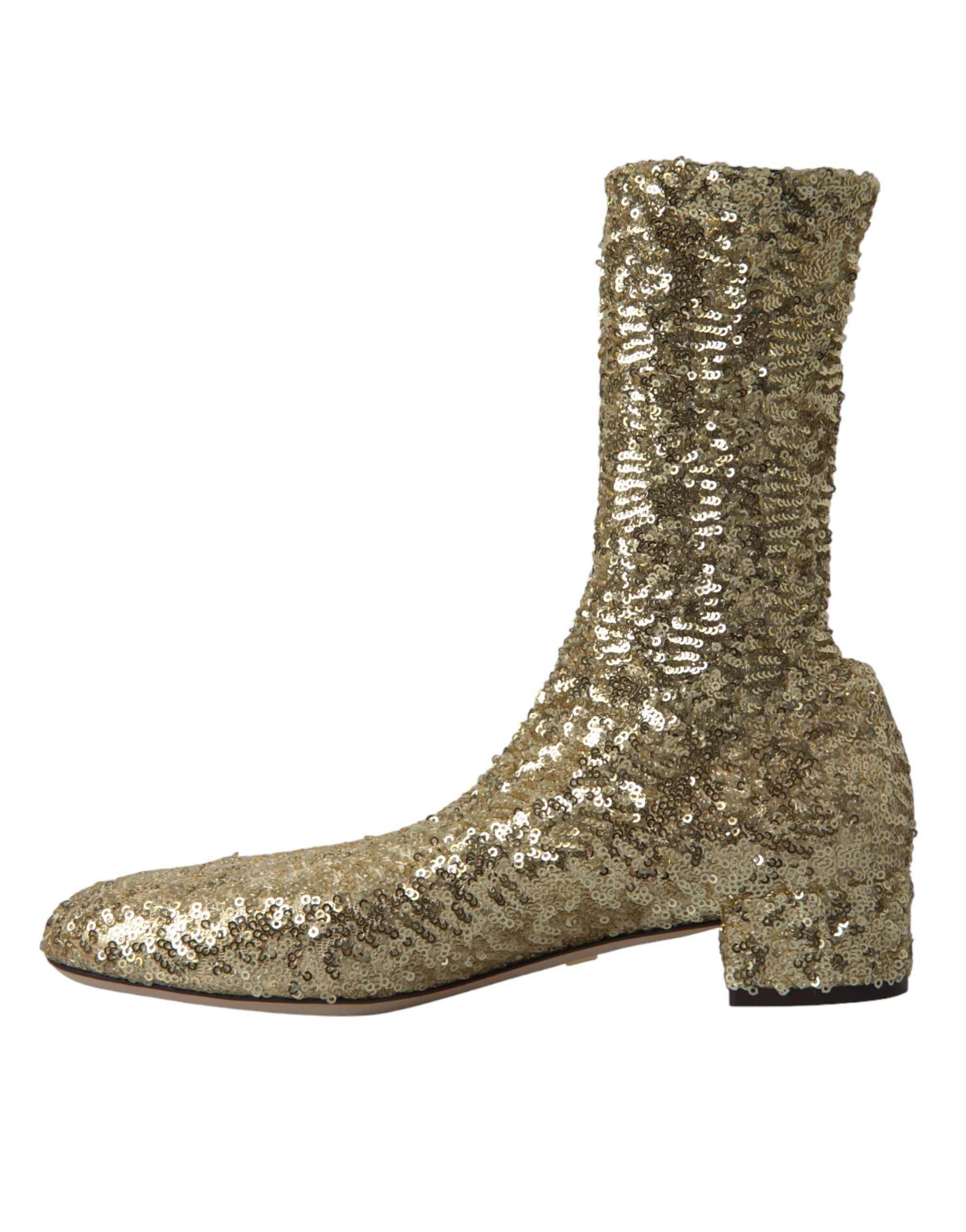 Dolce & Gabbana Gold Sequin Short Boots Stretch Shoes