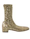 Dolce & Gabbana Gold Sequin Short Boots Stretch Shoes