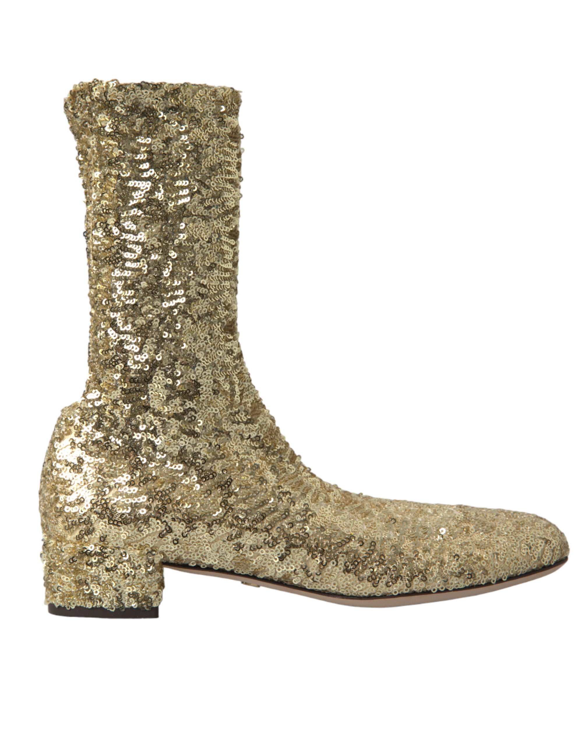Dolce & Gabbana Gold Sequin Short Boots Stretch Shoes
