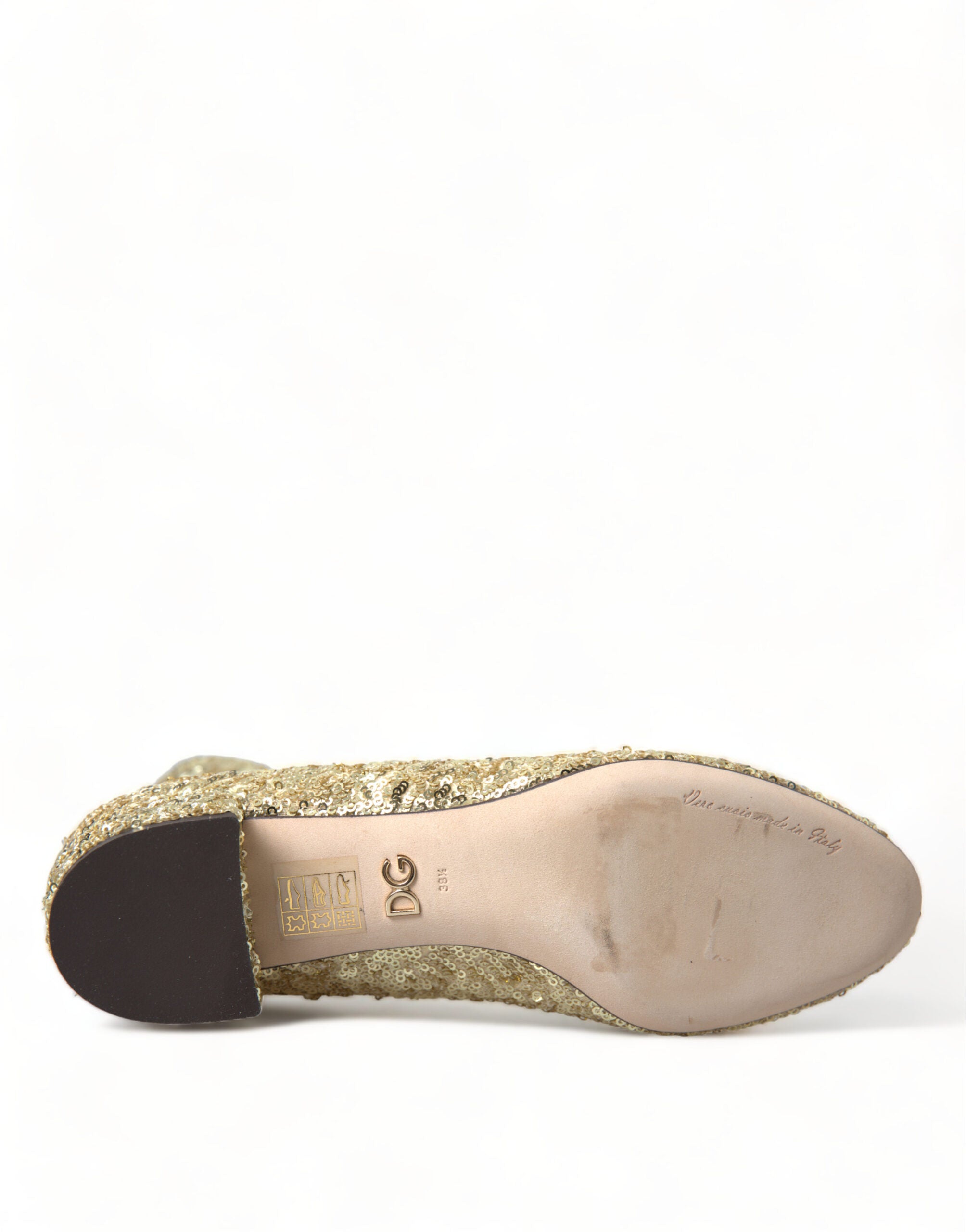 Dolce & Gabbana Gold Sequin Short Boots Stretch Shoes