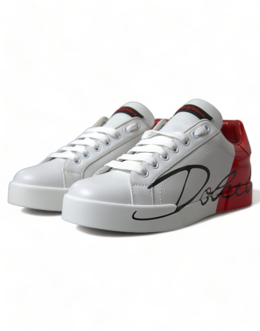 Dolce & Gabbana White Red Lace Up Women's Low Top Sneakers Shoes