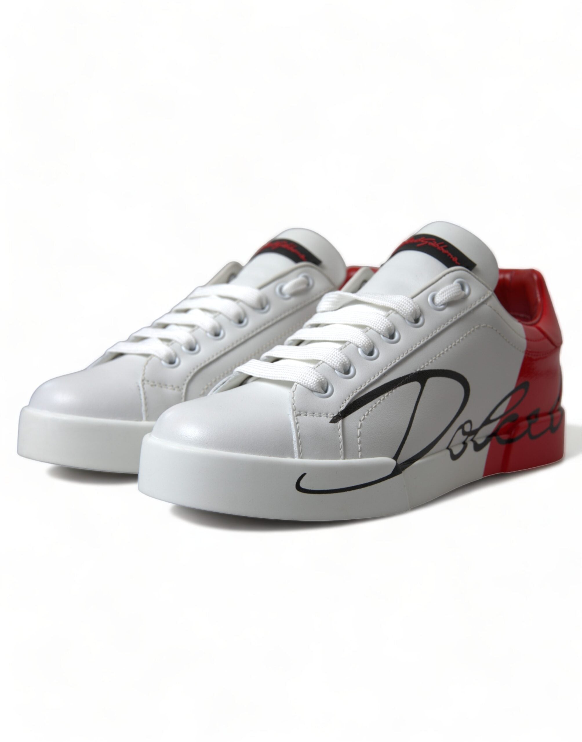 Dolce & Gabbana White Red Lace Up Women's Low Top Sneakers Shoes