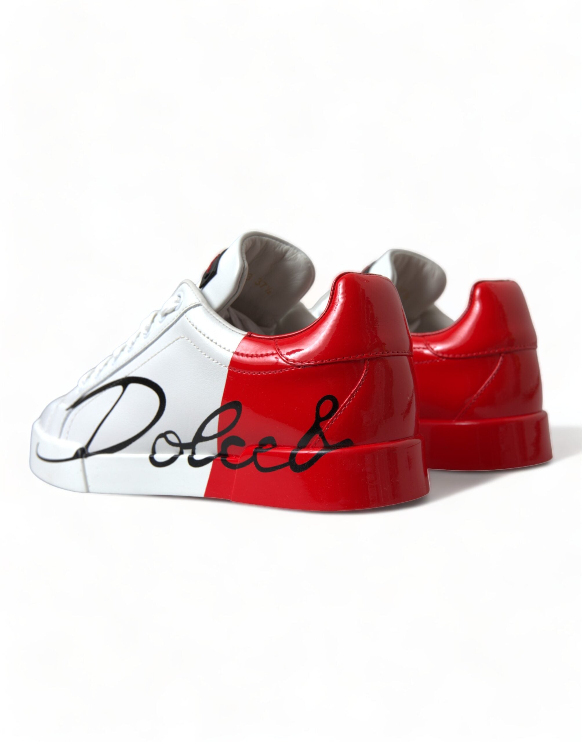 Dolce & Gabbana White Red Lace Up Women's Low Top Sneakers Shoes