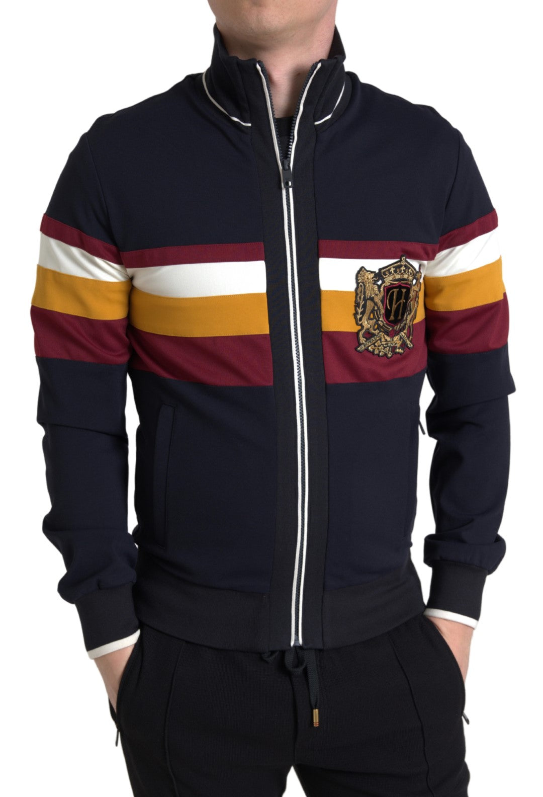 Dolce & Gabbana Blue Heraldic Full Zip Sweater