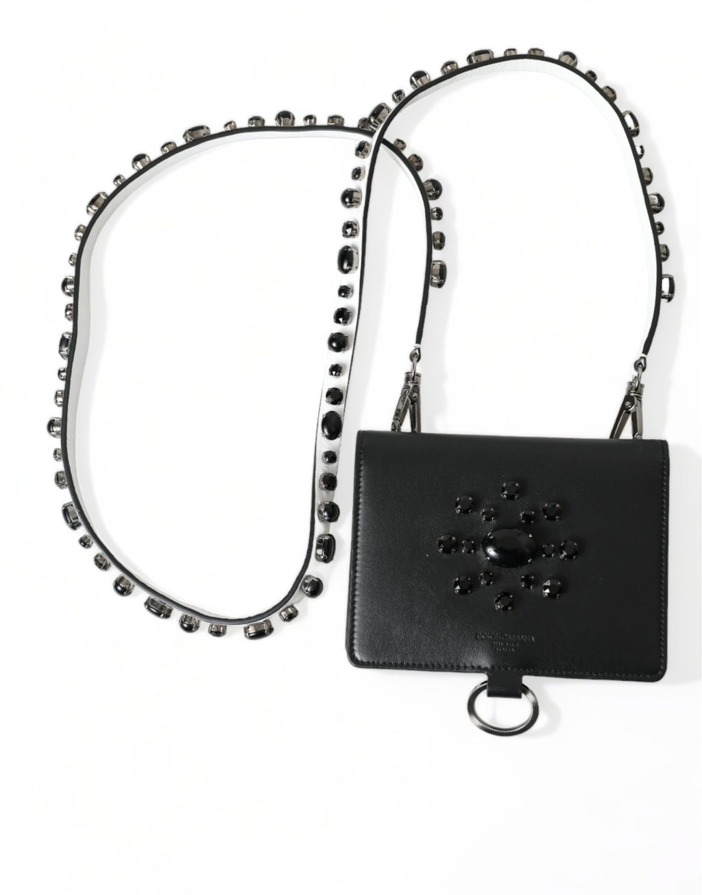 Dolce & Gabbana Schwarzes Leder Crystal verschönert Kartenhalter Brieftasche