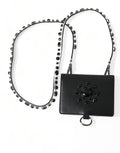 Dolce & Gabbana Schwarzes Leder Crystal verschönert Kartenhalter Brieftasche