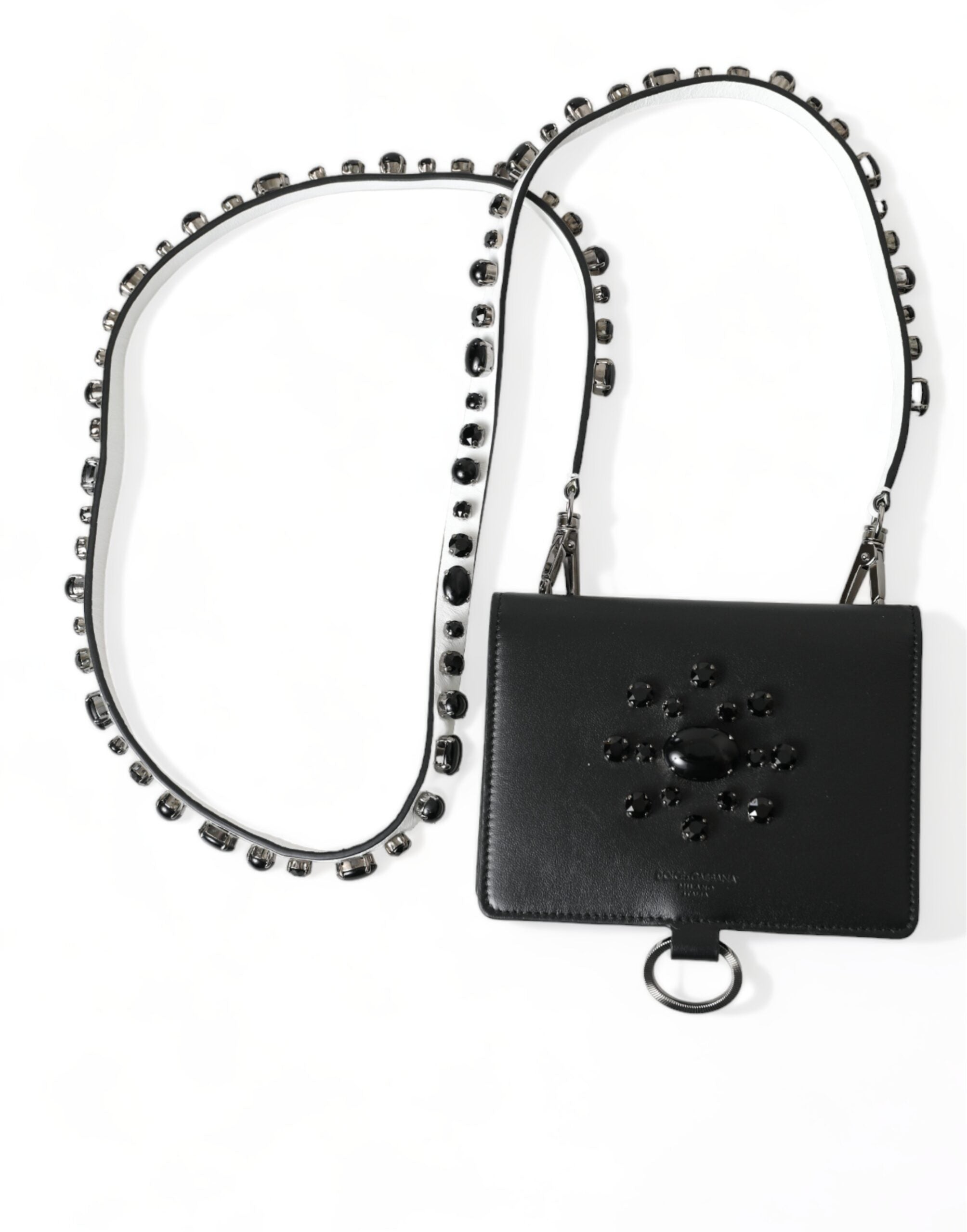 Dolce & Gabbana Schwarzes Leder Crystal verschönert Kartenhalter Brieftasche