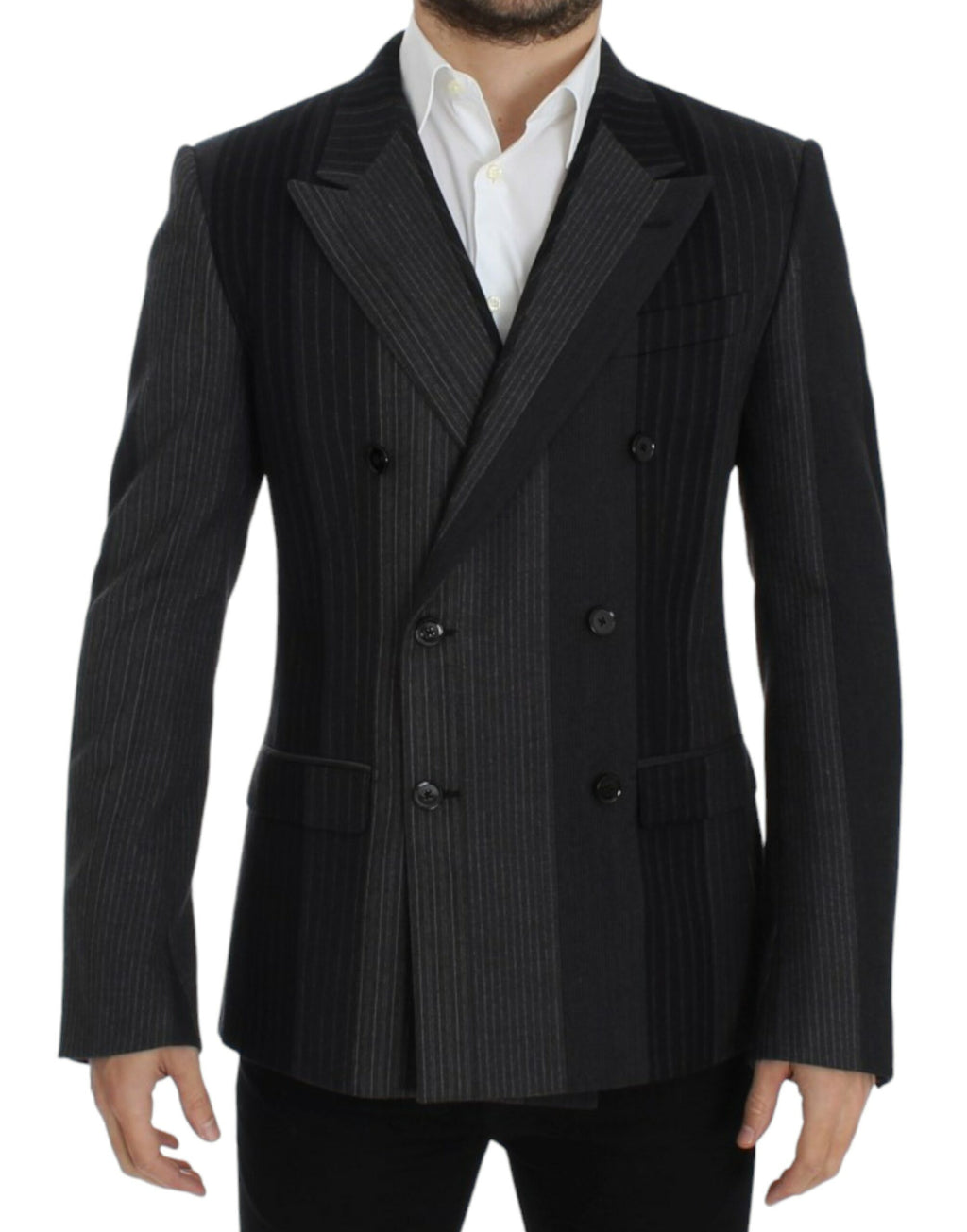 Dolce & Gabbana Grey Striped Stretch Wool Blazer