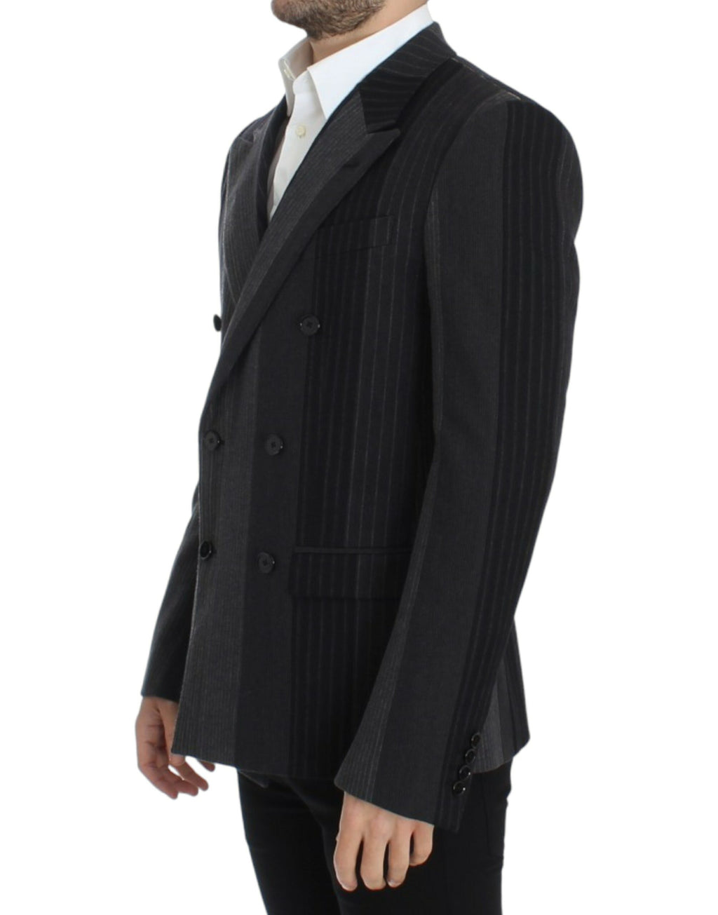Dolce & Gabbana Grey Striped Stretch Wool Blazer