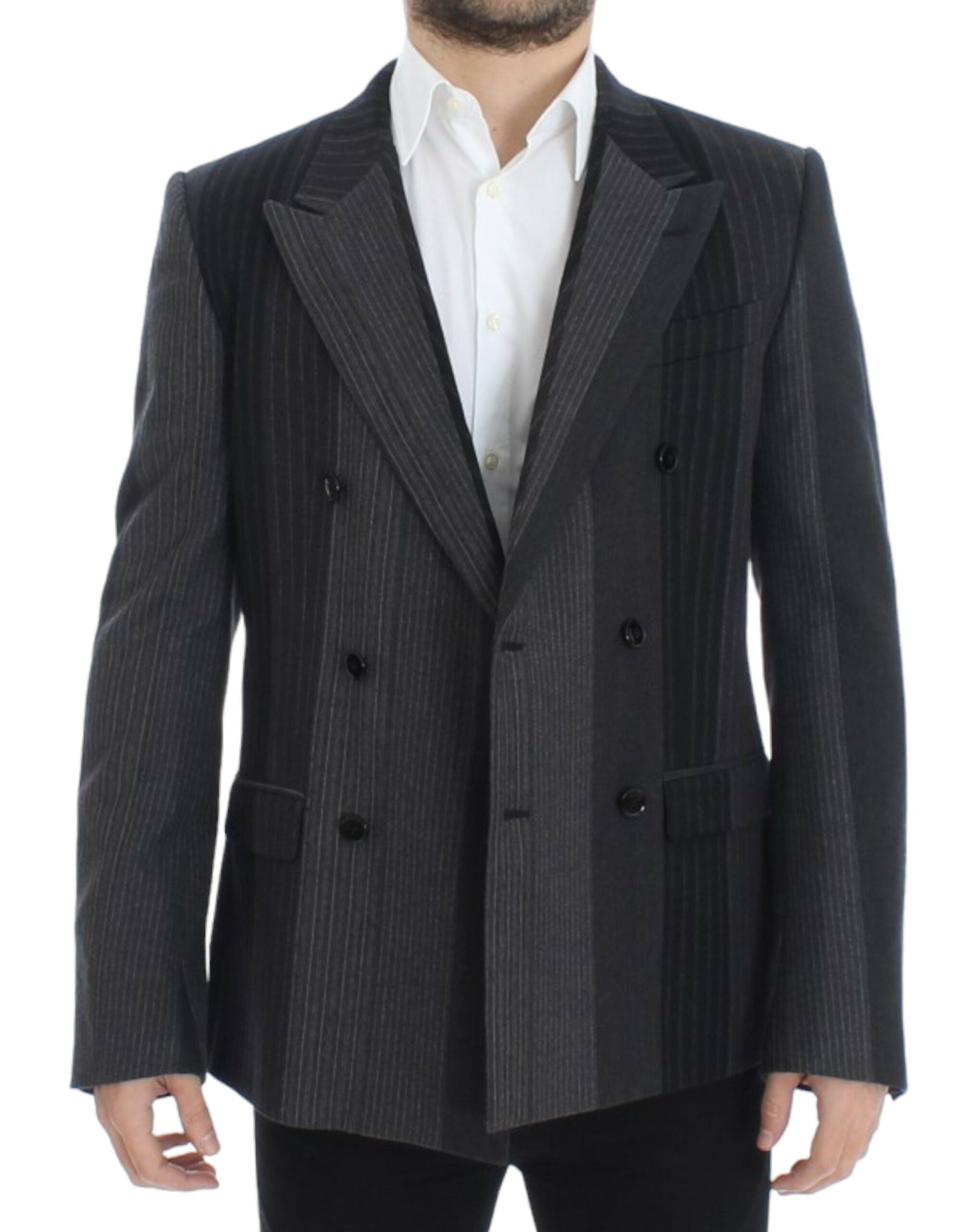 Dolce & Gabbana Grey Striped Stretch Wool Blazer